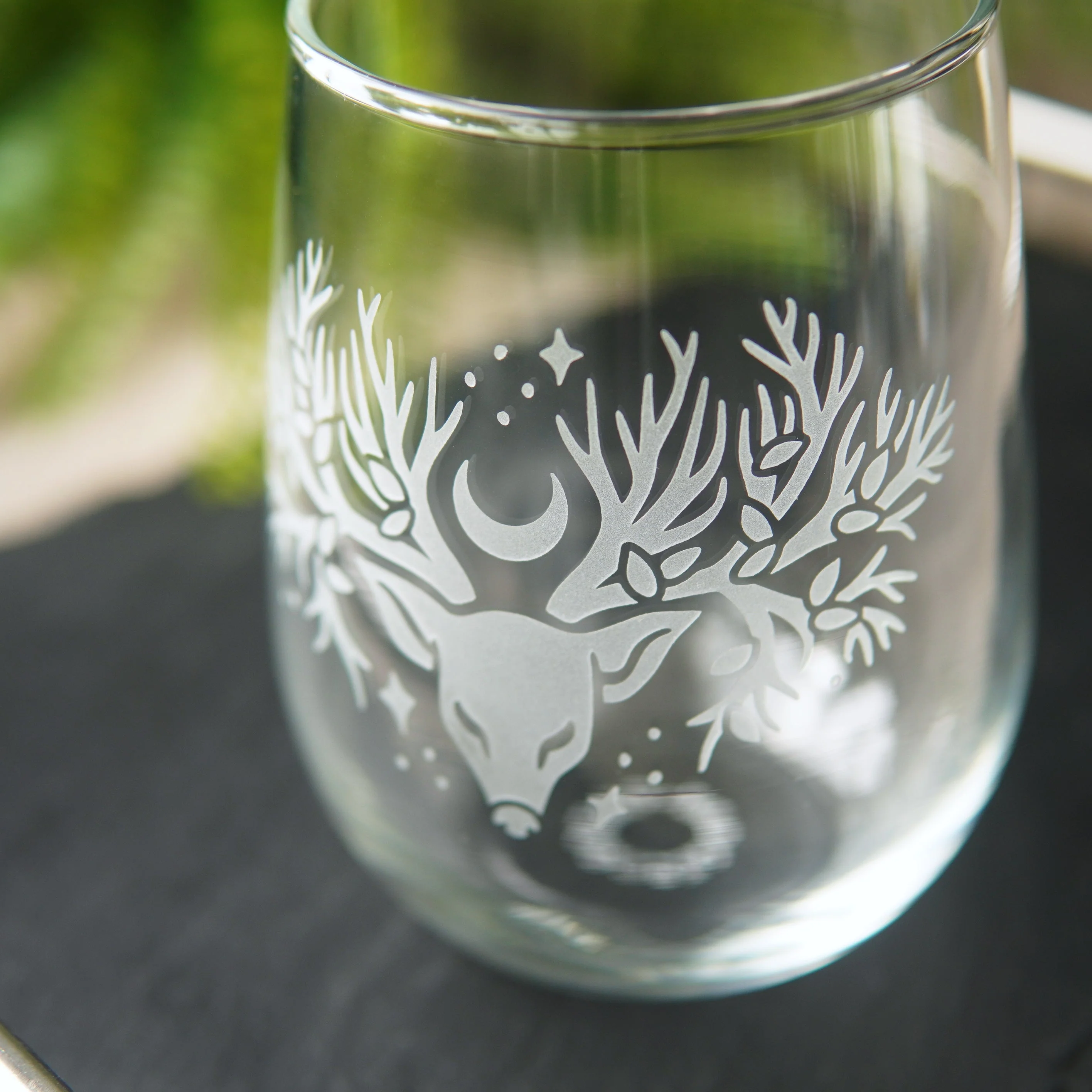 Deer Tree Stemless Wine Glass - etched glassware - Image 2