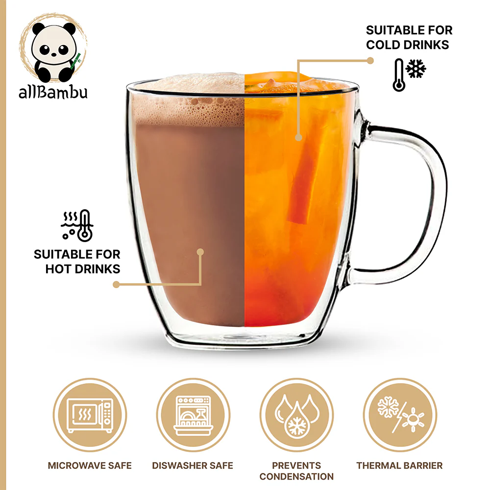 Double Wall Glass Mug with Bamboo Lid - Image 2
