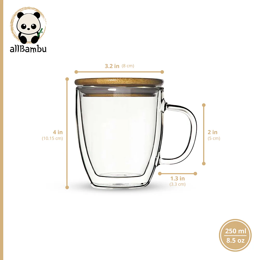 Double Wall Glass Mug with Bamboo Lid - Image 5