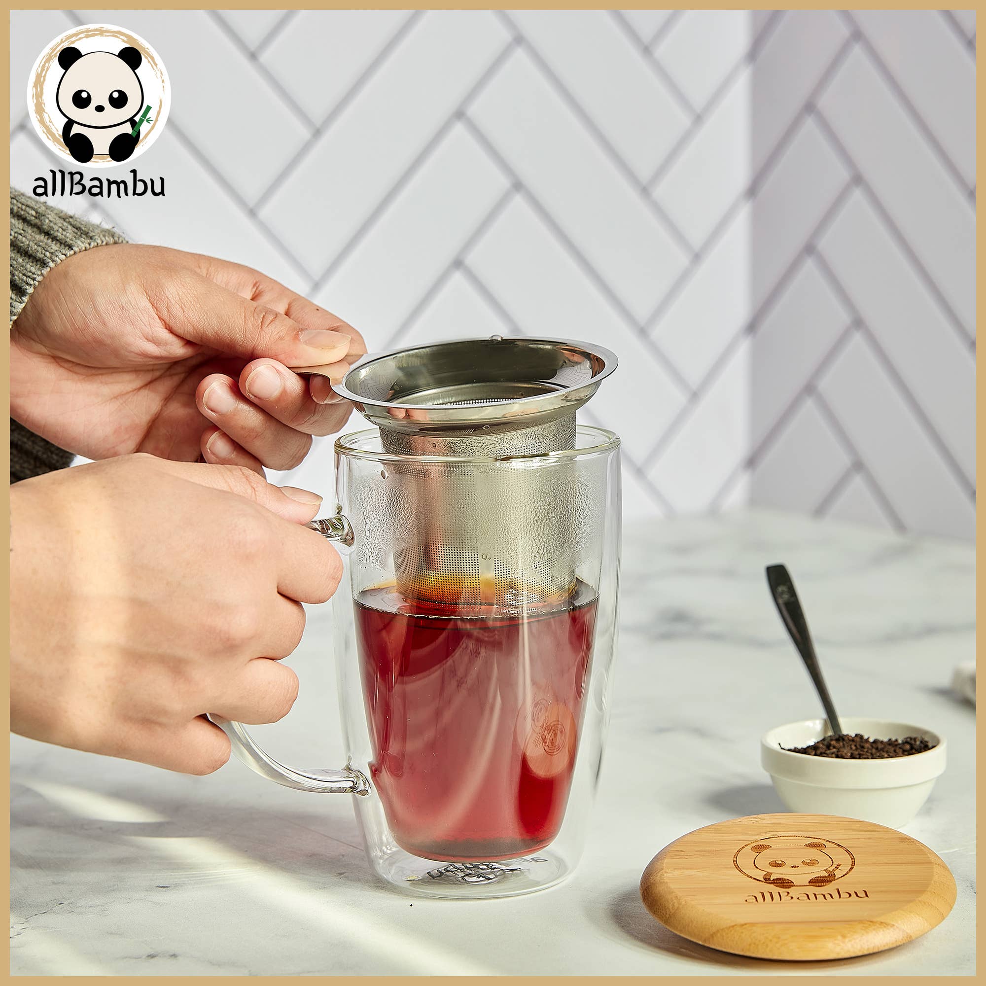 Double Wall Mug with Bamboo Lid and Tea Diffuser - 15oz (450ml) - Image 2