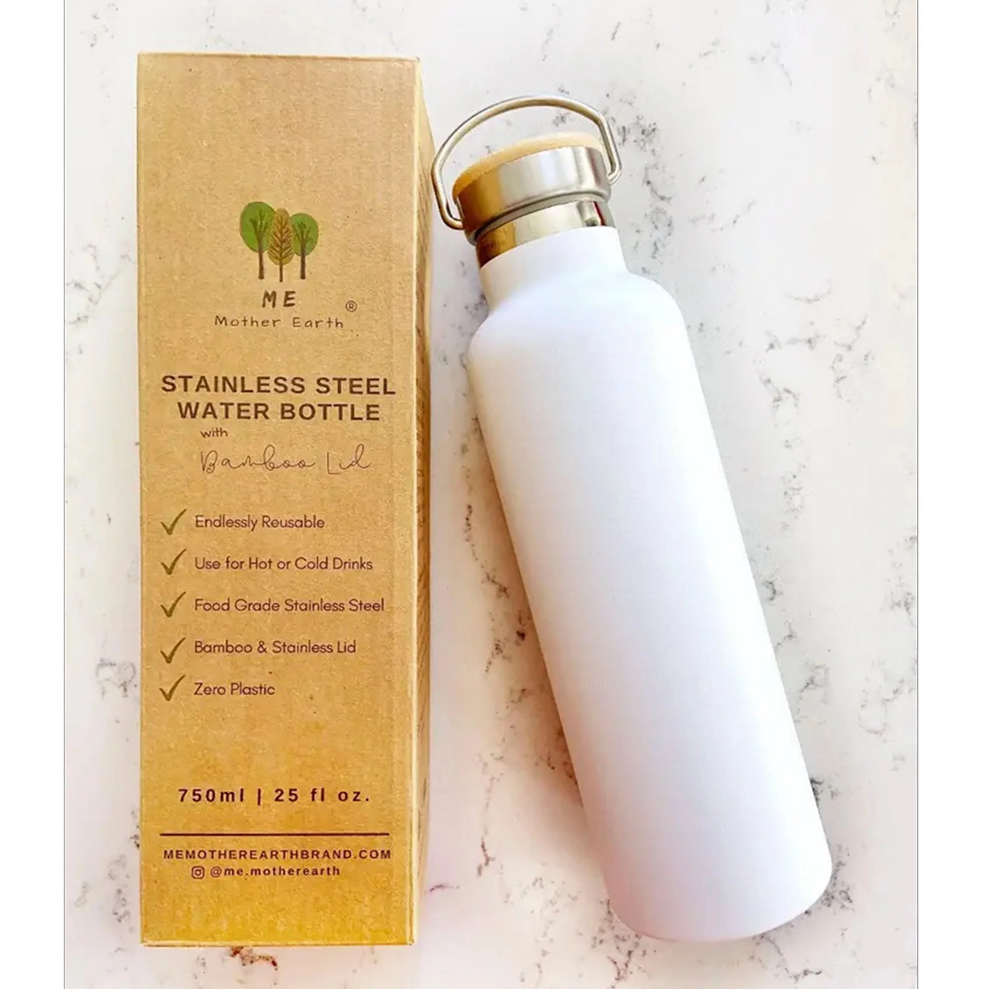 Eco Water Bottle – Stainless Steel with Natural Bamboo Lid - Image 3
