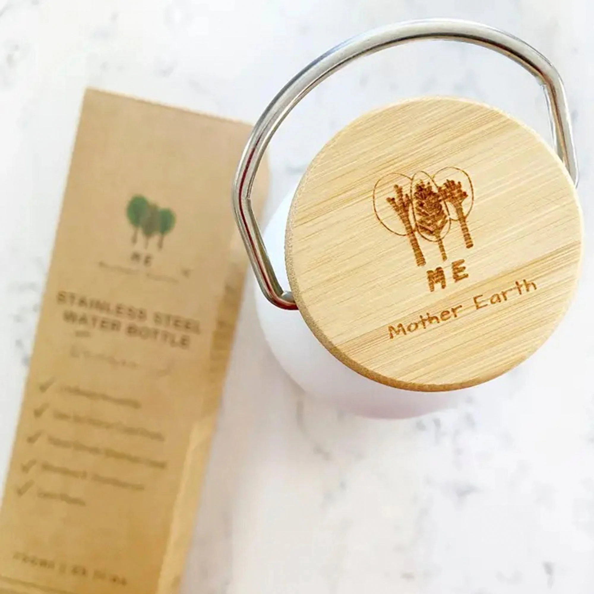 Eco Water Bottle – Stainless Steel with Natural Bamboo Lid - Image 4