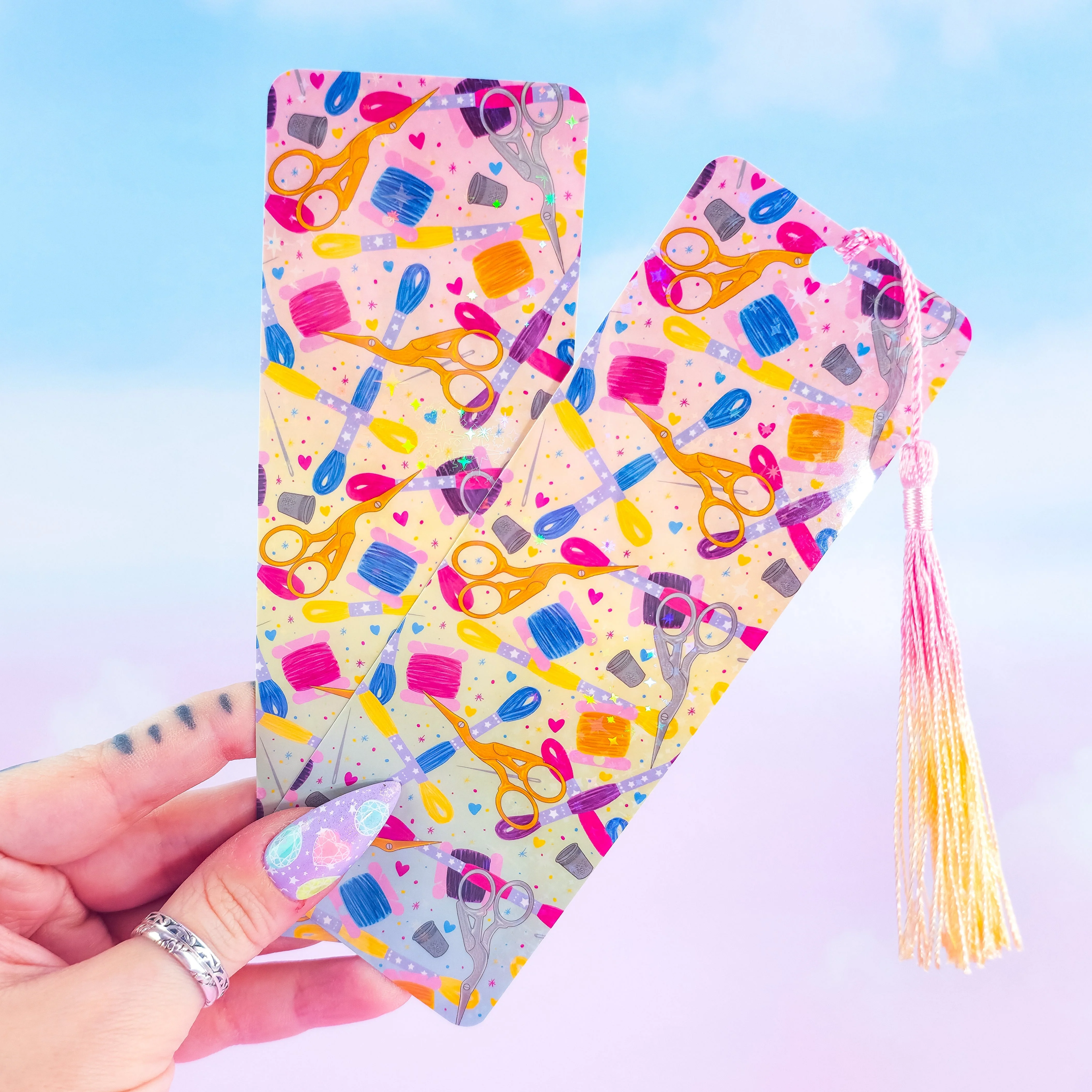 Embroidery Holographic Bookmark – Handmade Sewing & Craft Bookmark, Book Lover Gift - Image 4