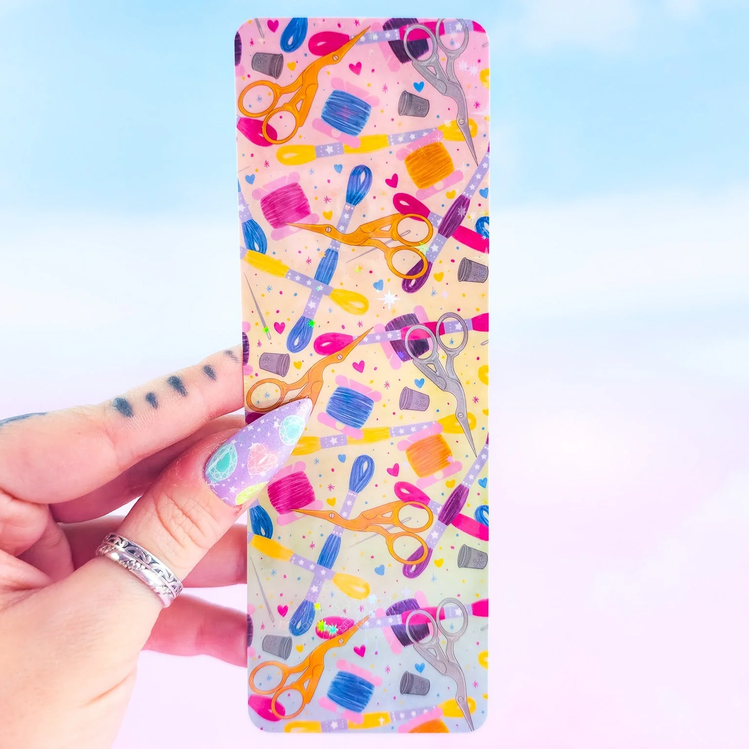 Embroidery Holographic Bookmark – Handmade Sewing & Craft Bookmark, Book Lover Gift - Image 5