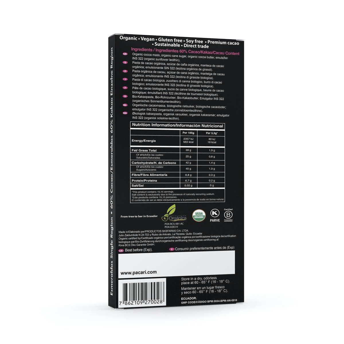 Esmeraldas 60% Organic Chocolate Bar - Image 3