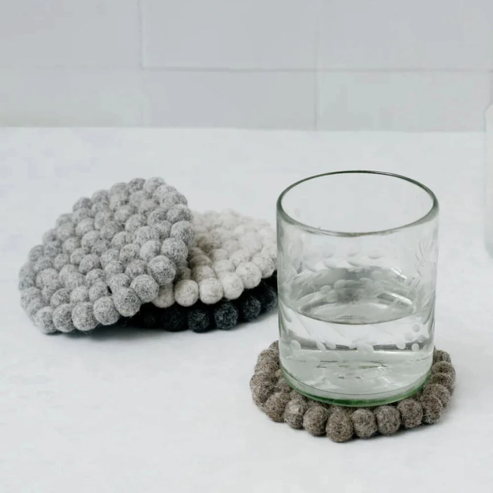 Felt Ball Coasters Gray Shades - Set of 4 - Image 3