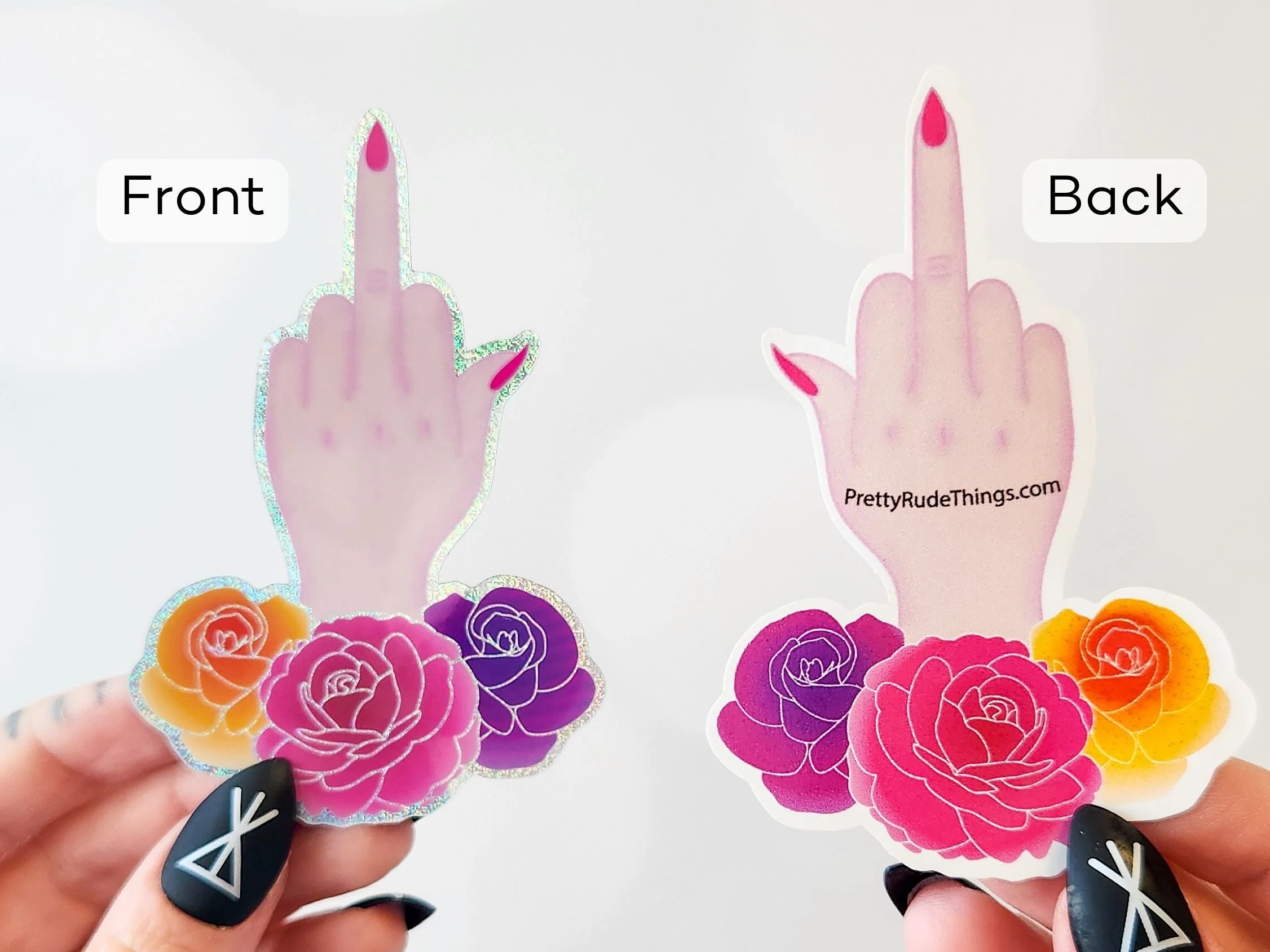 Female Middle Finger Holographic Sticker, 2x3 in. - Image 2