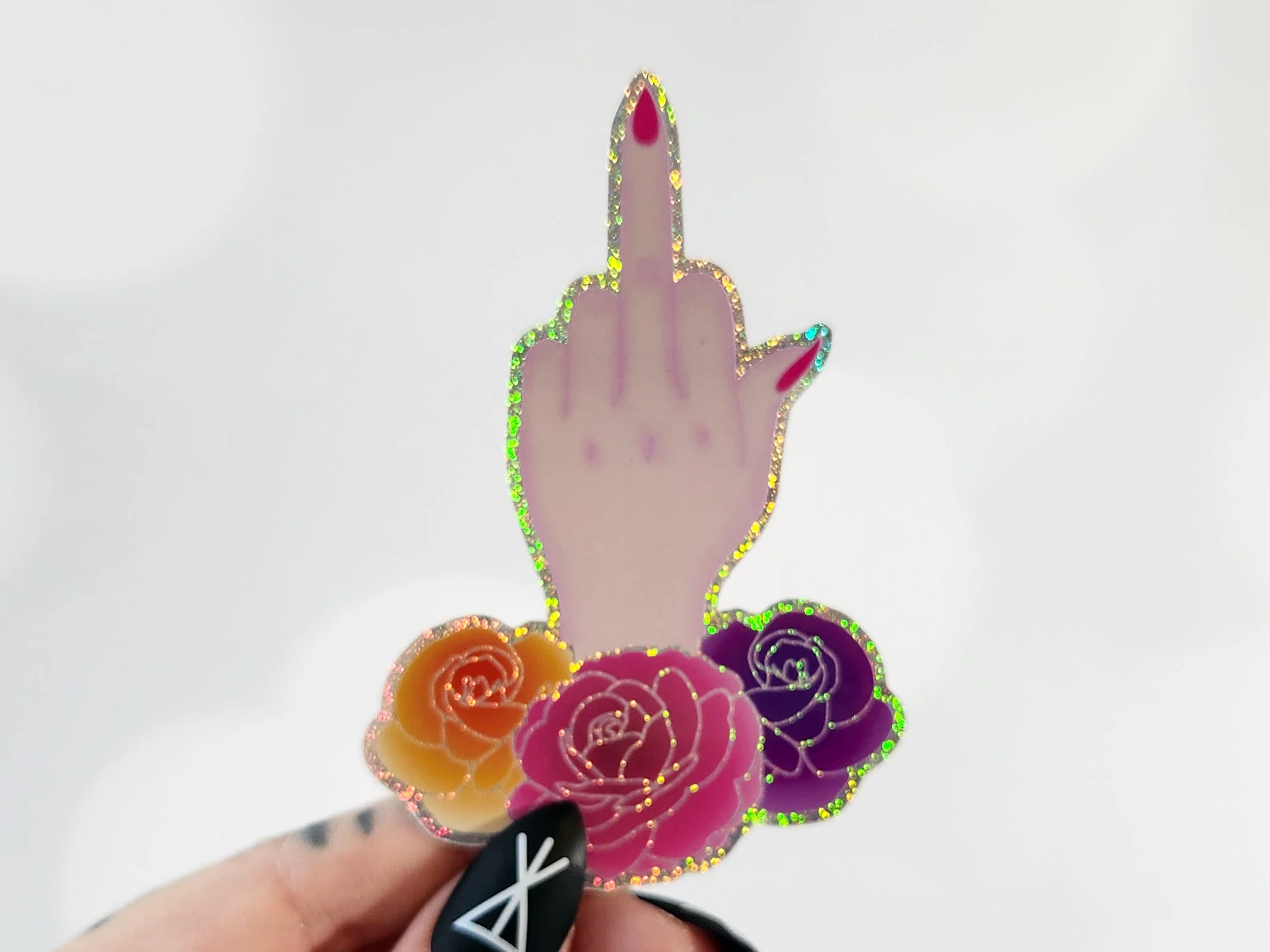 Female Middle Finger Holographic Sticker, 2x3 in. - Image 3