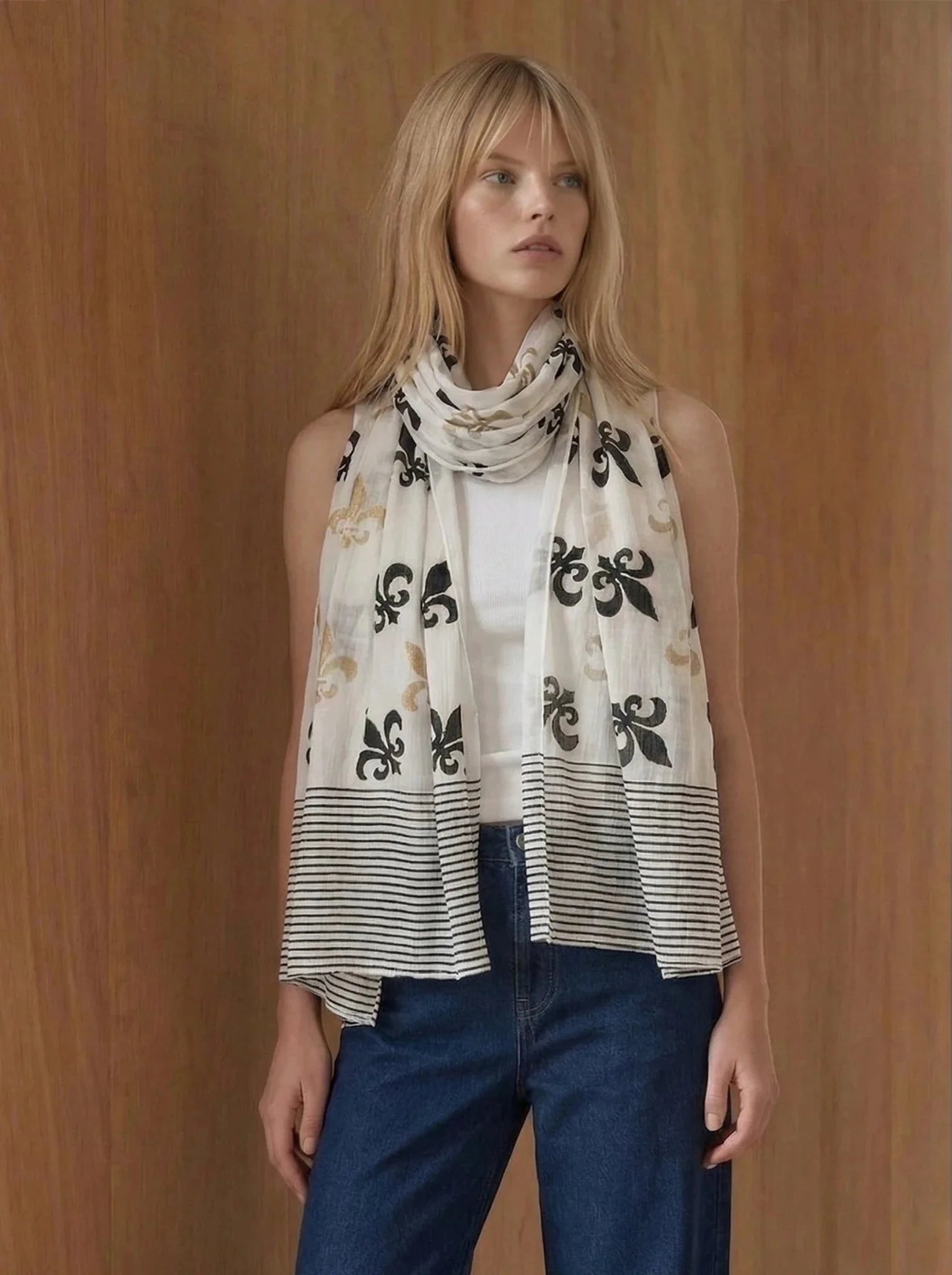 Fleur de Lis Scarf on White - Image 2