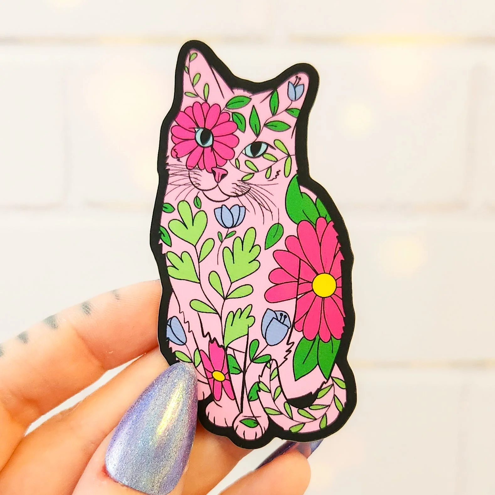 Floral Cat Sticker, 1.5 x 3 in. - Image 2