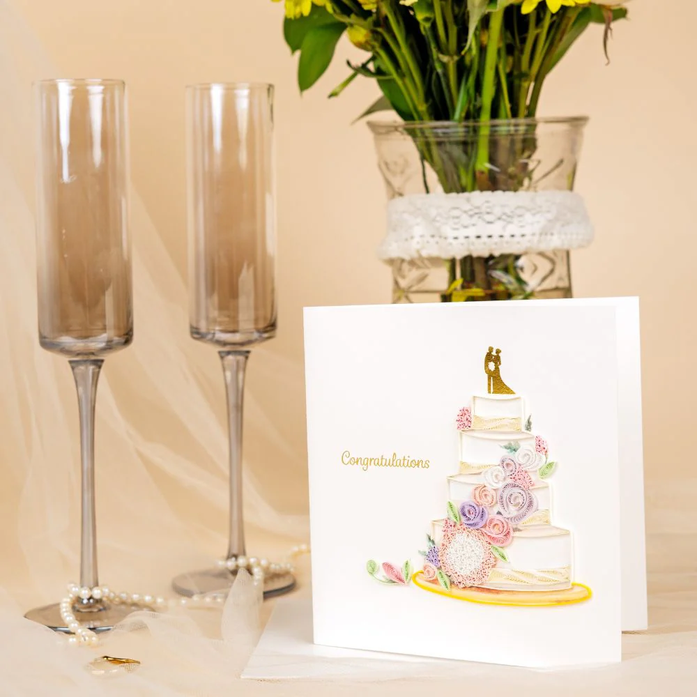 Floral Wedding Cake Quilled Greeting Card - Image 2