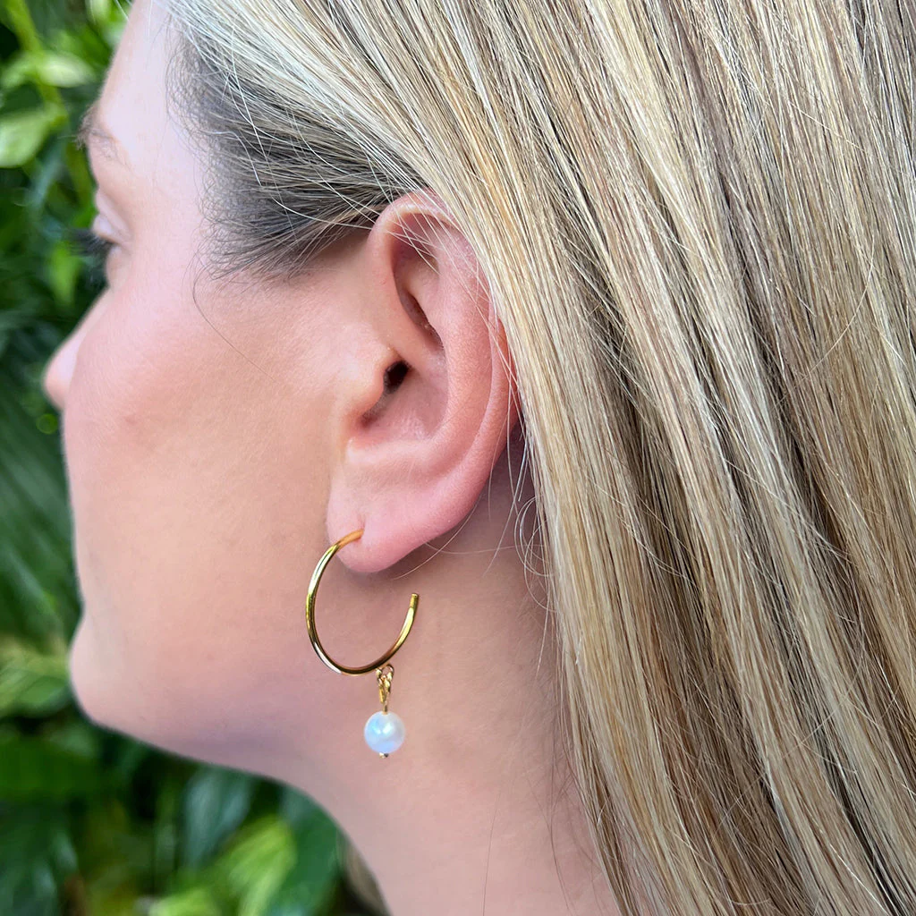 Freshwater Pearl Hoop Earrings - Image 2