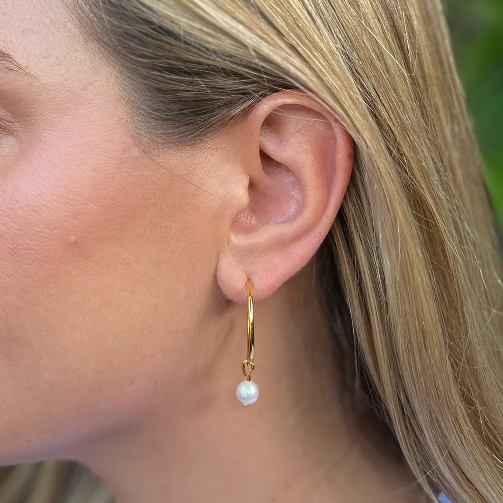 Freshwater Pearl Hoop Earrings - Image 5