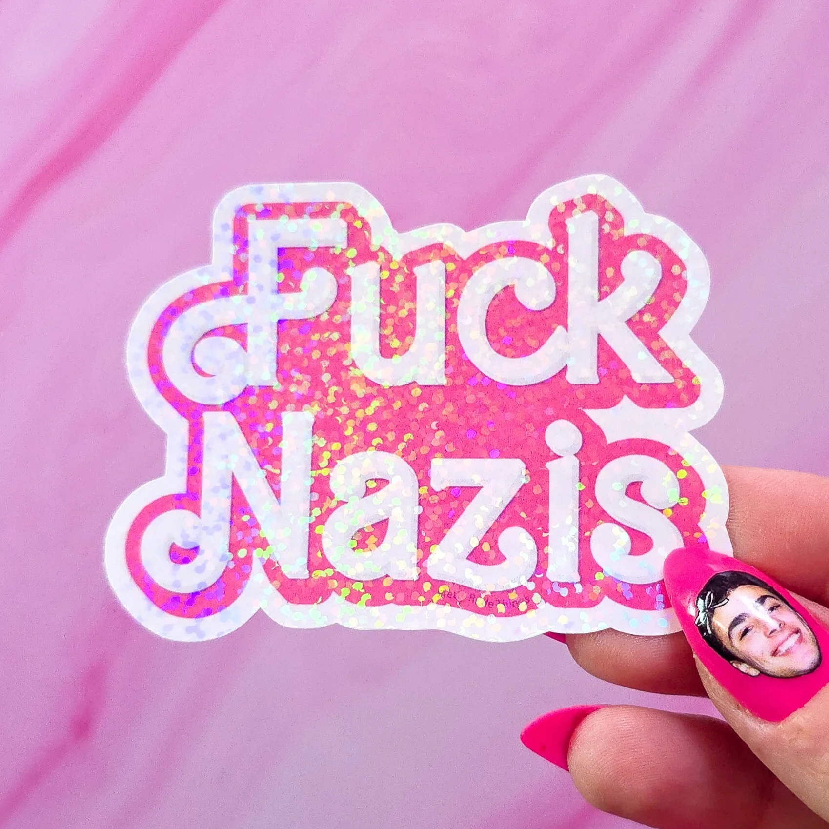 "Fuck Nazis" Barbie Sticker, 3 x 2.2 in. - Image 2