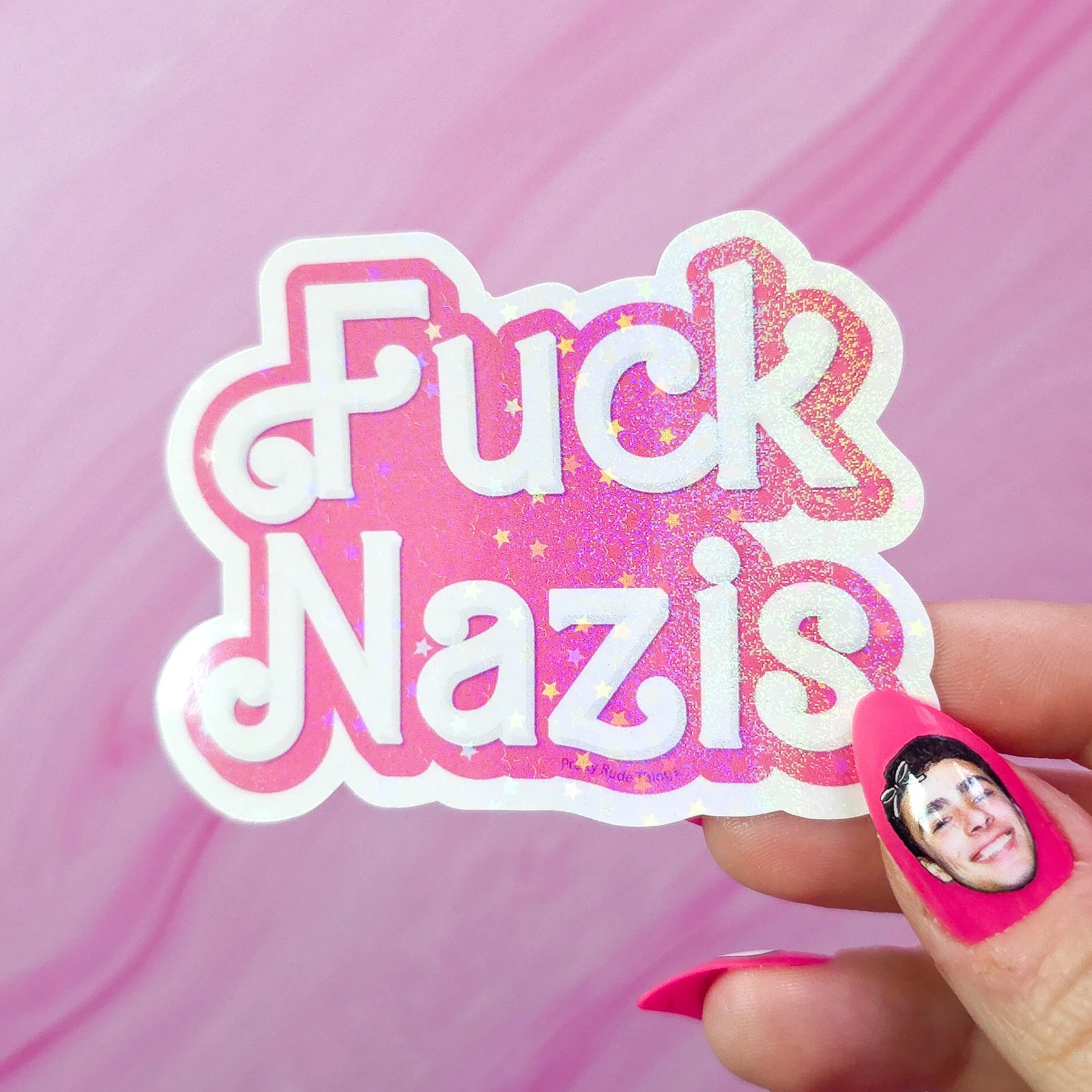 "Fuck Nazis" Barbie Sticker, 3 x 2.2 in. - Image 3