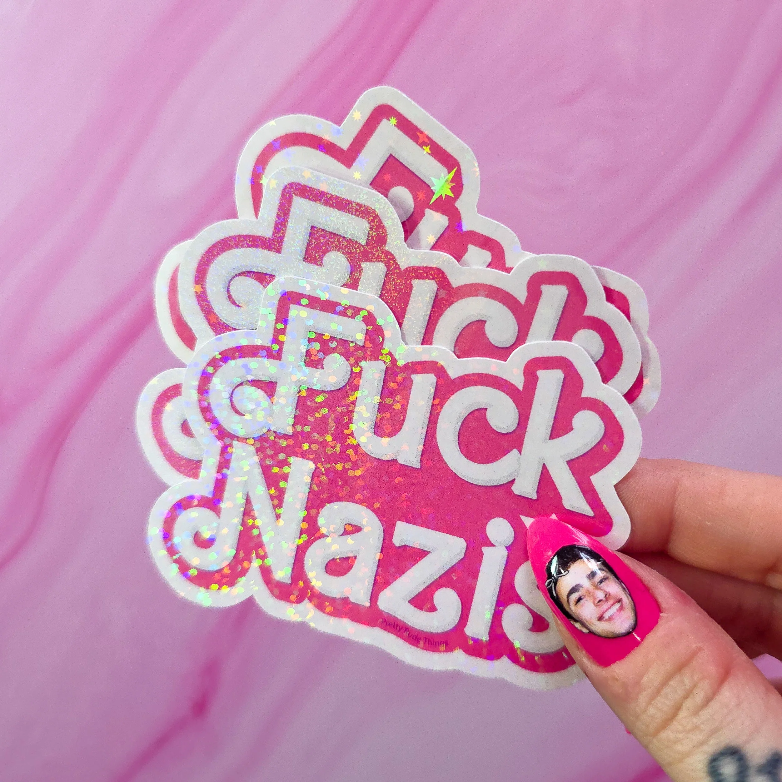 "Fuck Nazis" Barbie Sticker, 3 x 2.2 in. - Image 4
