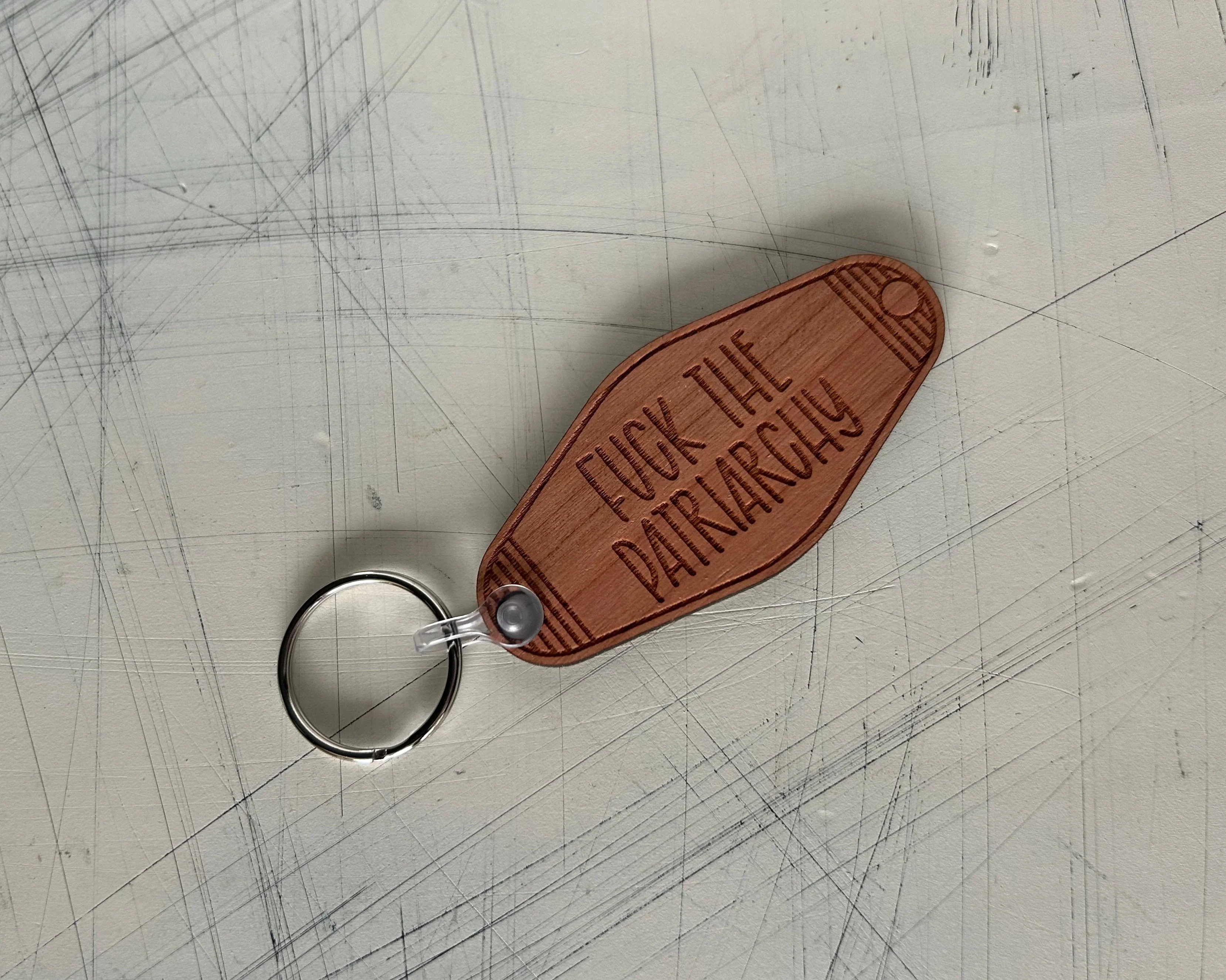 Fuck the Patriarchy - Wood Motel-style Keychain - Image 3
