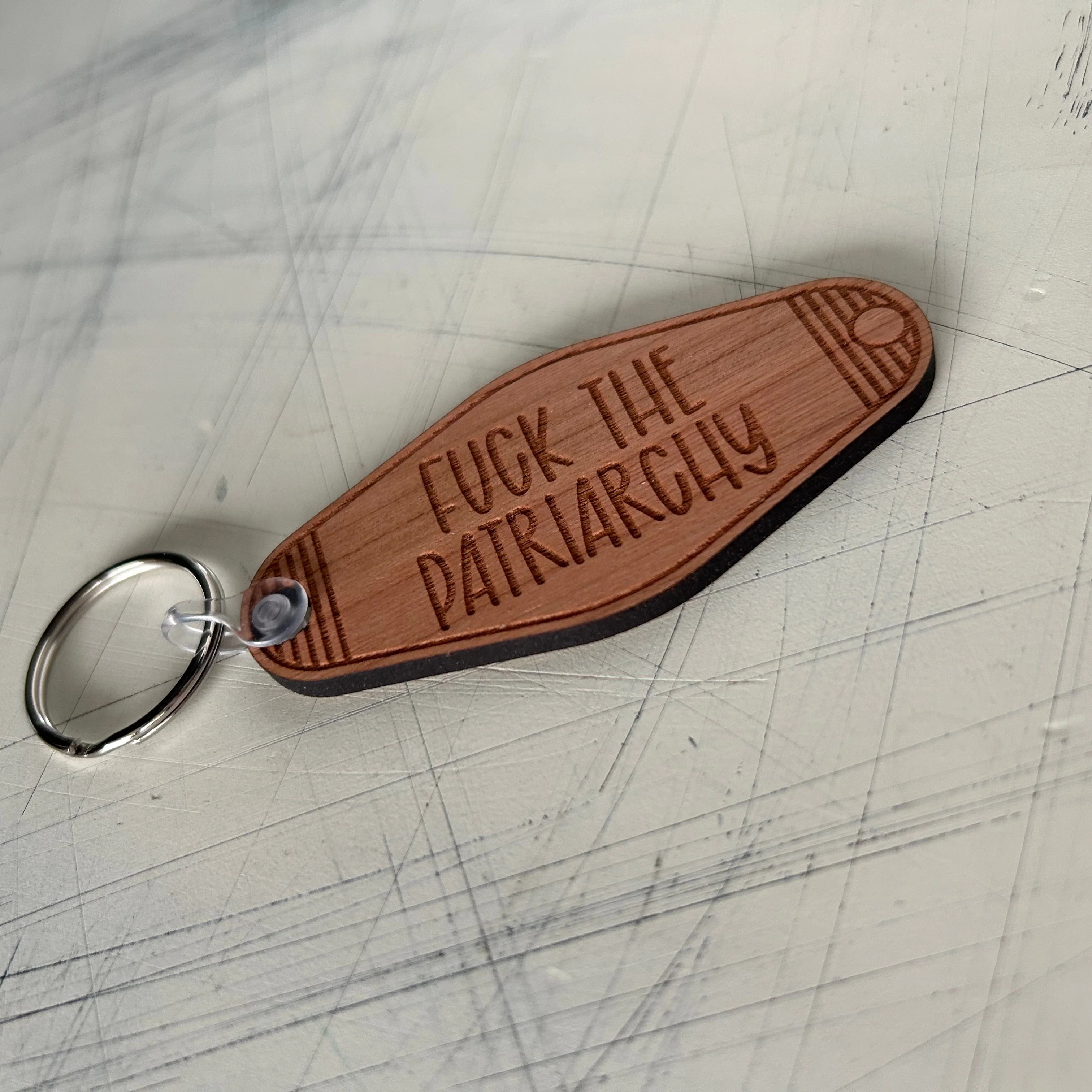 Fuck the Patriarchy - Wood Motel-style Keychain - Image 4