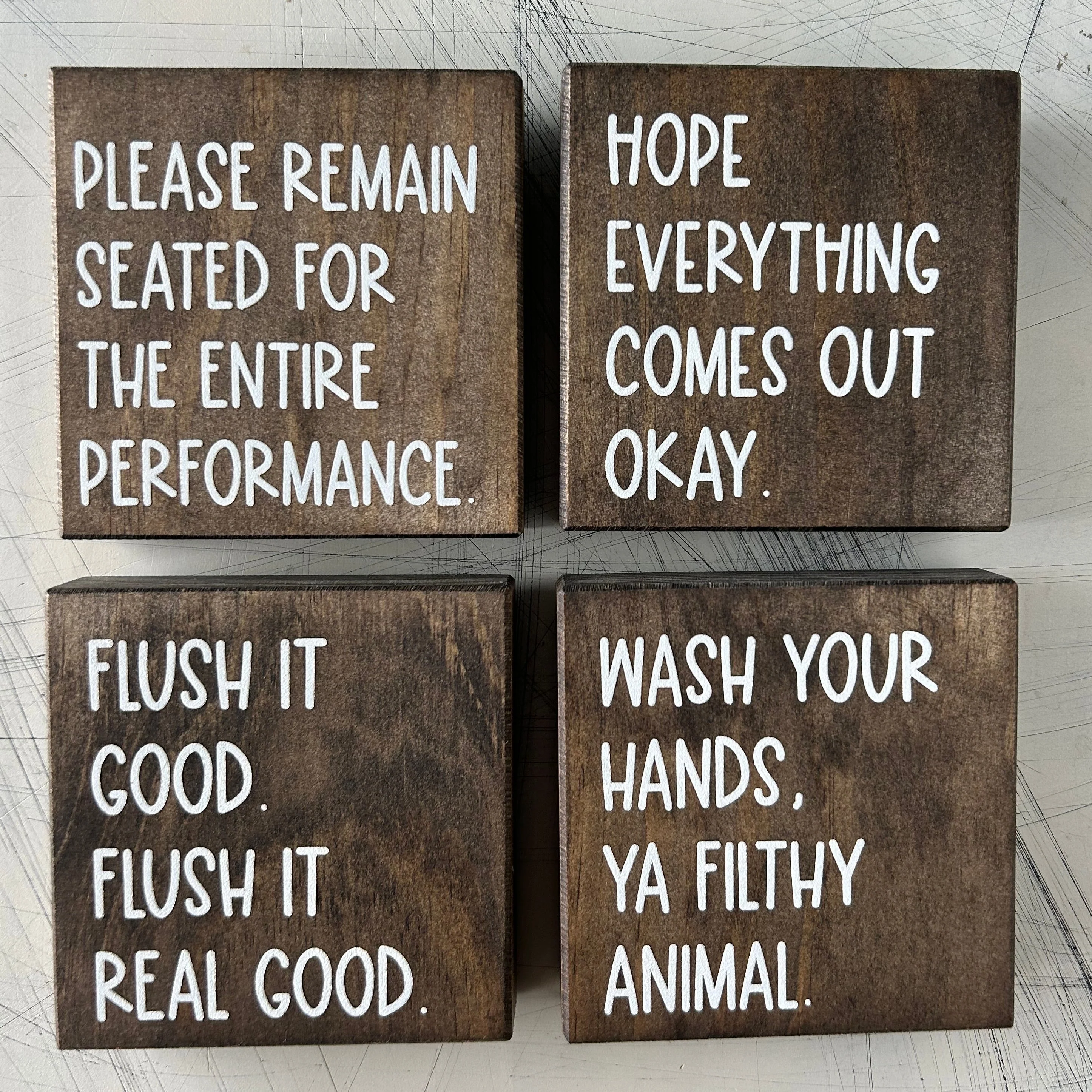 Funny Bathroom Sign Decor - Set of 4 Wood Signs - Image 3