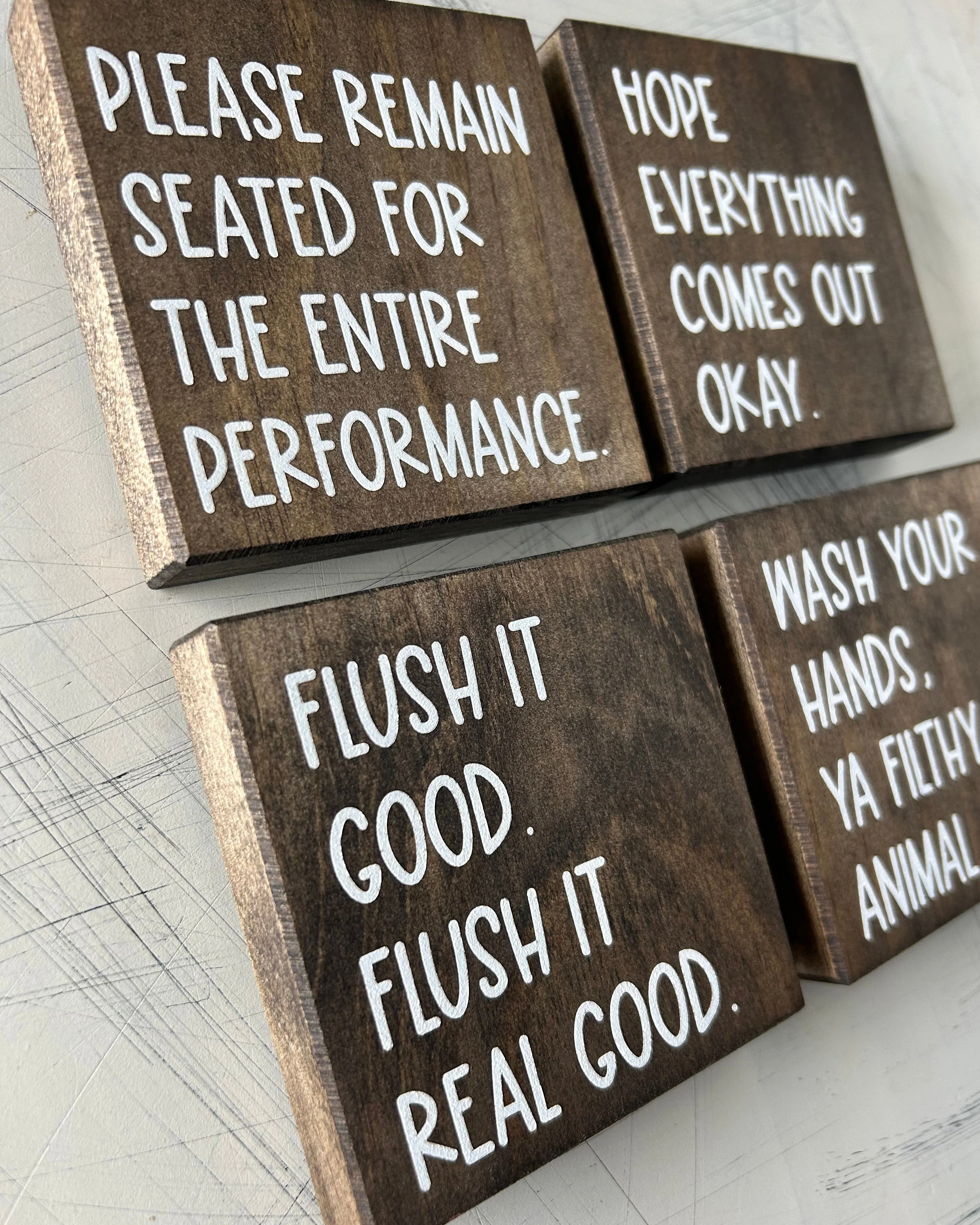 Funny Bathroom Sign Decor - Set of 4 Wood Signs - Image 4