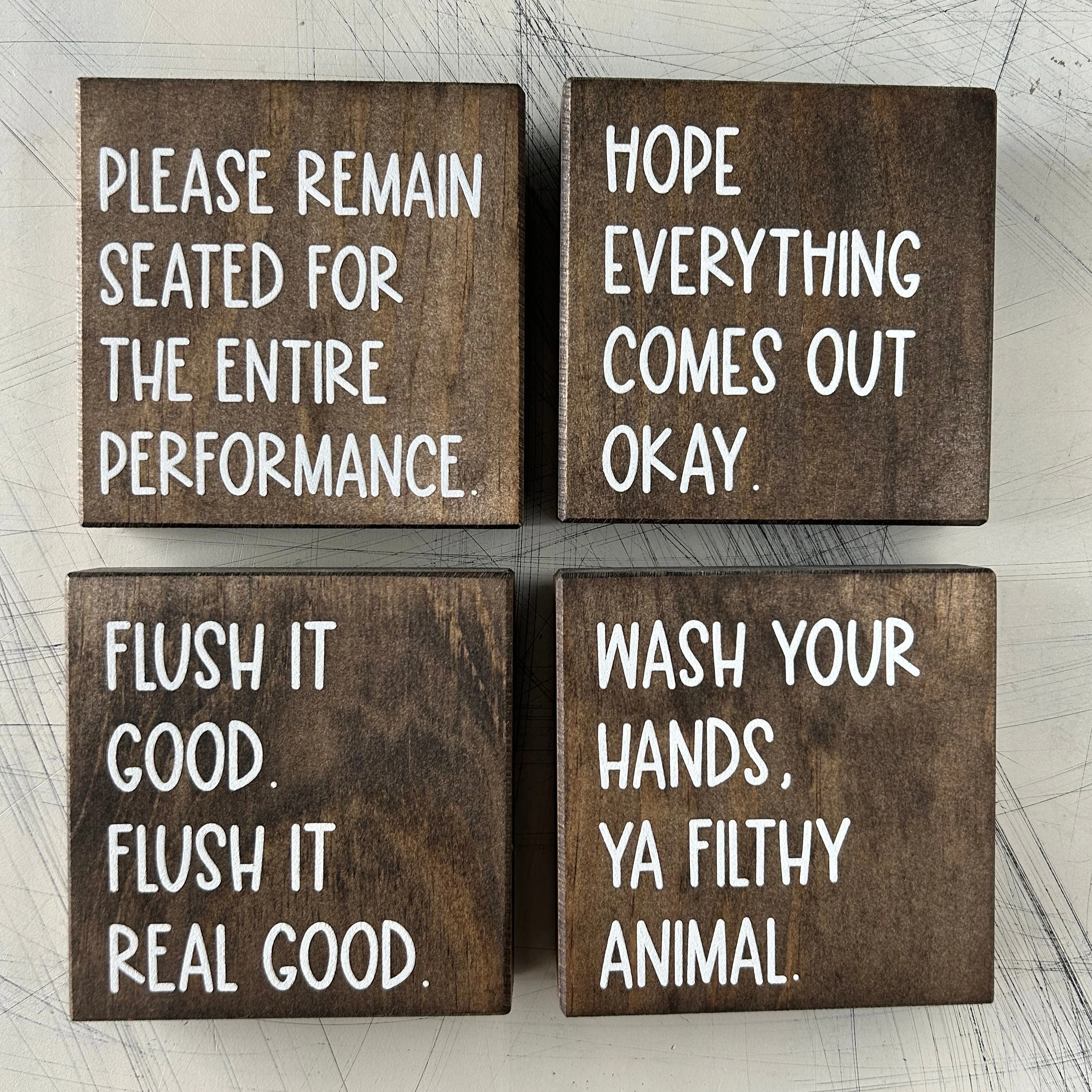 Funny Bathroom Sign Decor - Set of 4 Wood Signs - Image 5