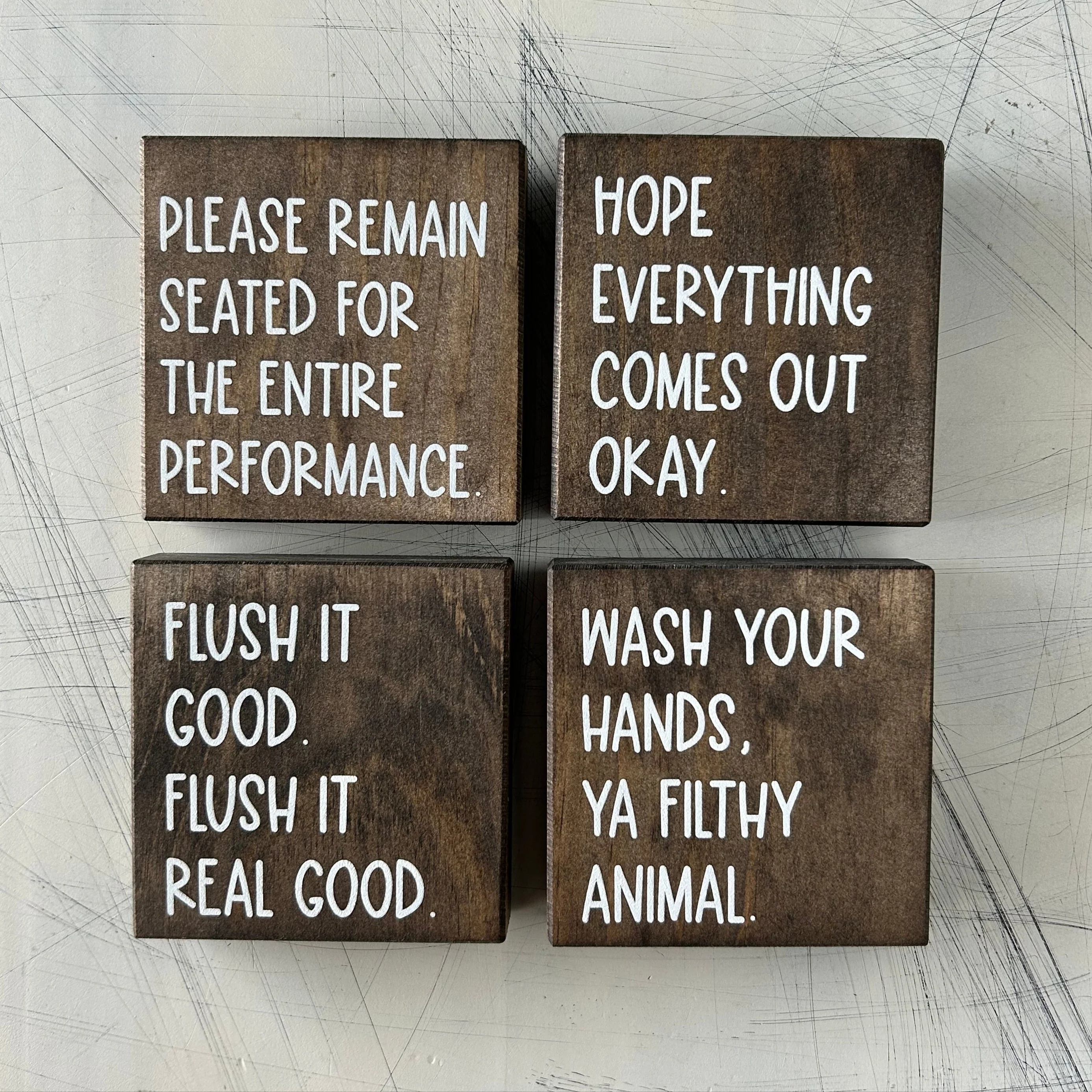 Funny Bathroom Sign Decor - Set of 4 Wood Signs - Image 6