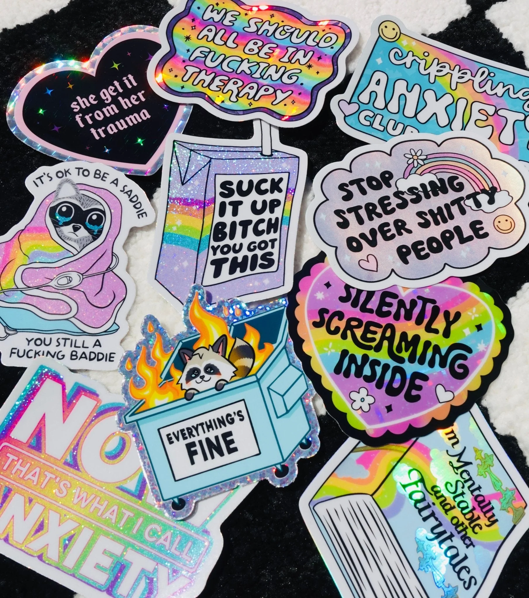 Funny Mental Health Sticker Pack –  Holographic Waterproof Vinyl Decals – Discounted Bundle of Anxiety, Therapy & Trauma Humor - Image 4