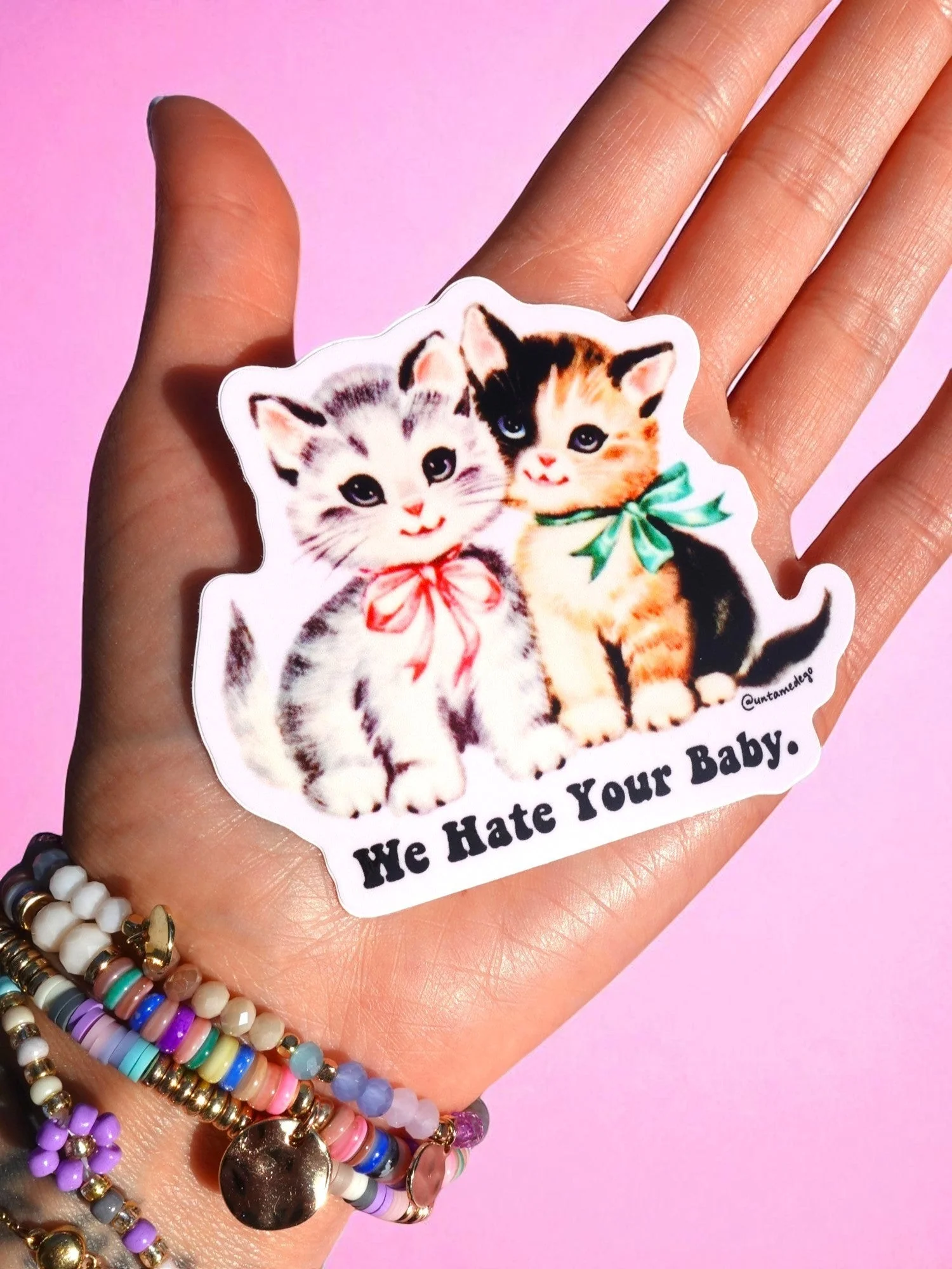 Funny Vinyl Sticker – We Hate Your Baby  Cats Waterproof Dark Humor Sticker - Image 2