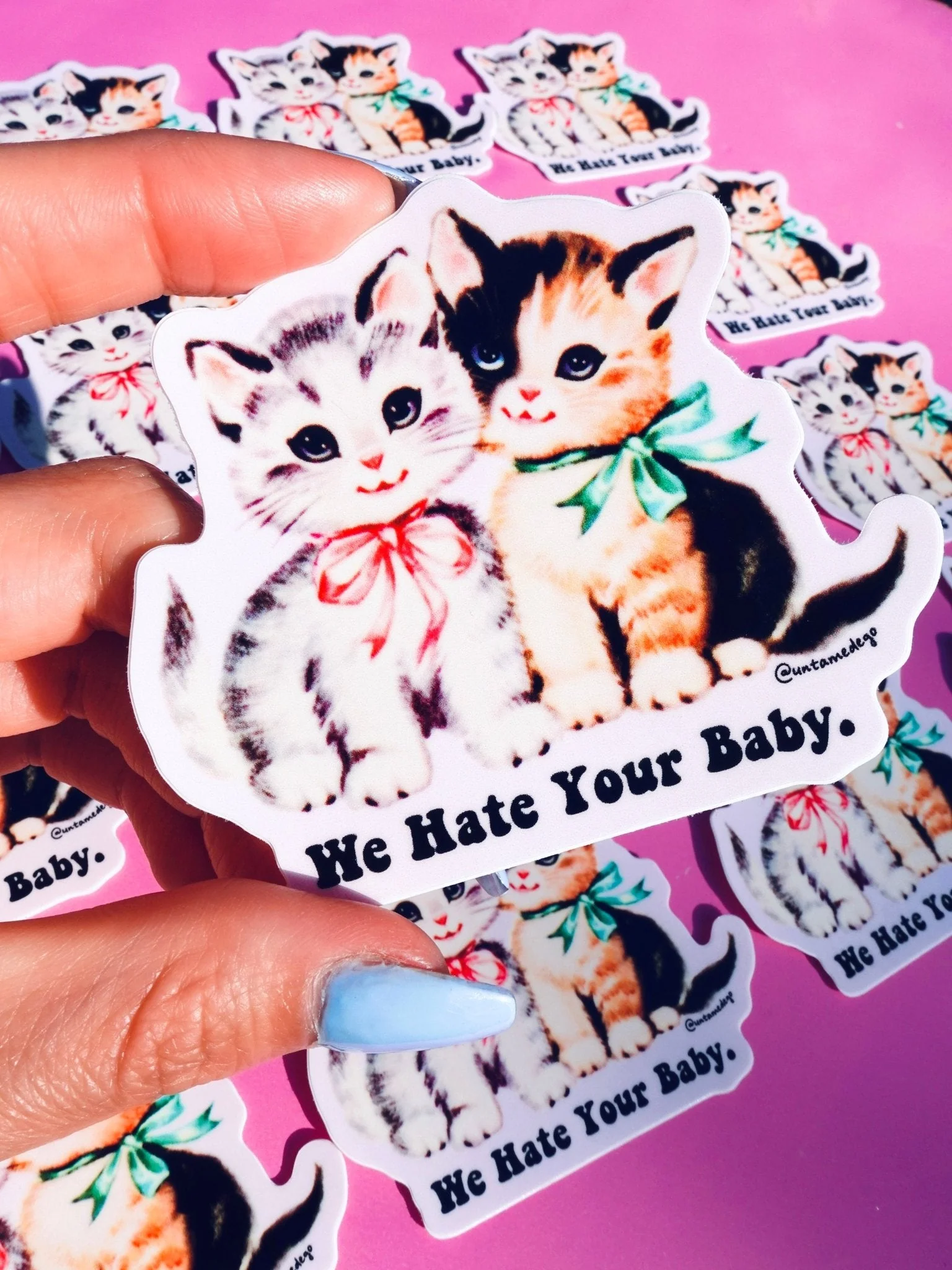 Funny Vinyl Sticker – We Hate Your Baby  Cats Waterproof Dark Humor Sticker - Image 3