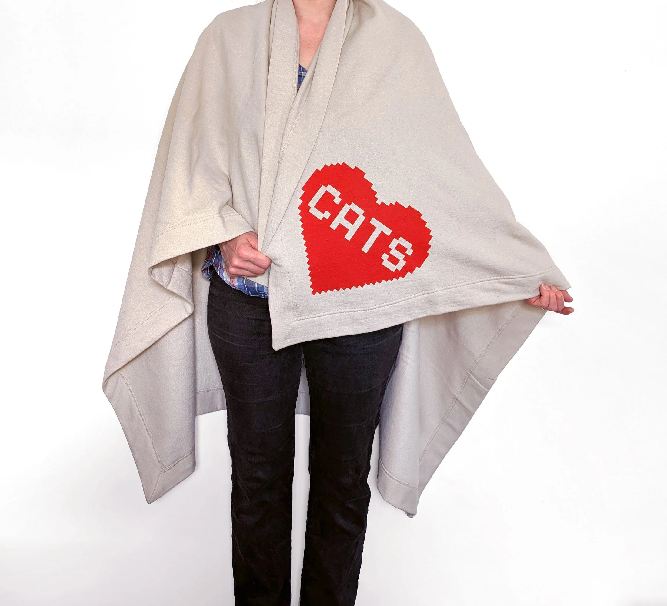 Geeky Cat Lover 8-Bit Gamer Heart Throw Blanket - Image 3