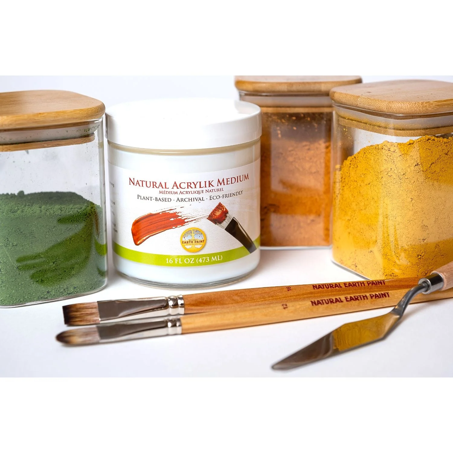 Glass Pigment Storage Jars with Bamboo Lid - Image 3