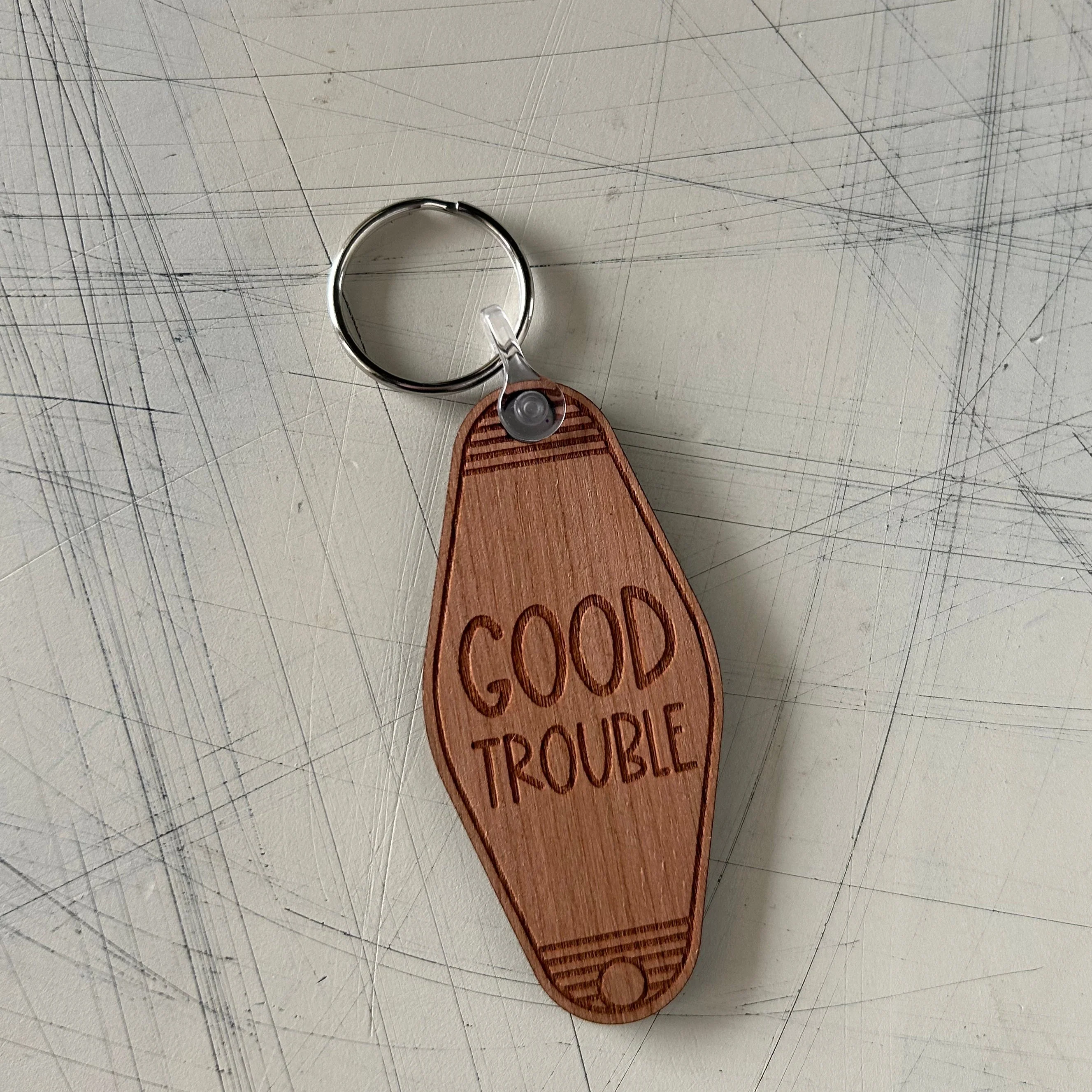 Good Trouble - Wood Motel-style Keychain - Image 3