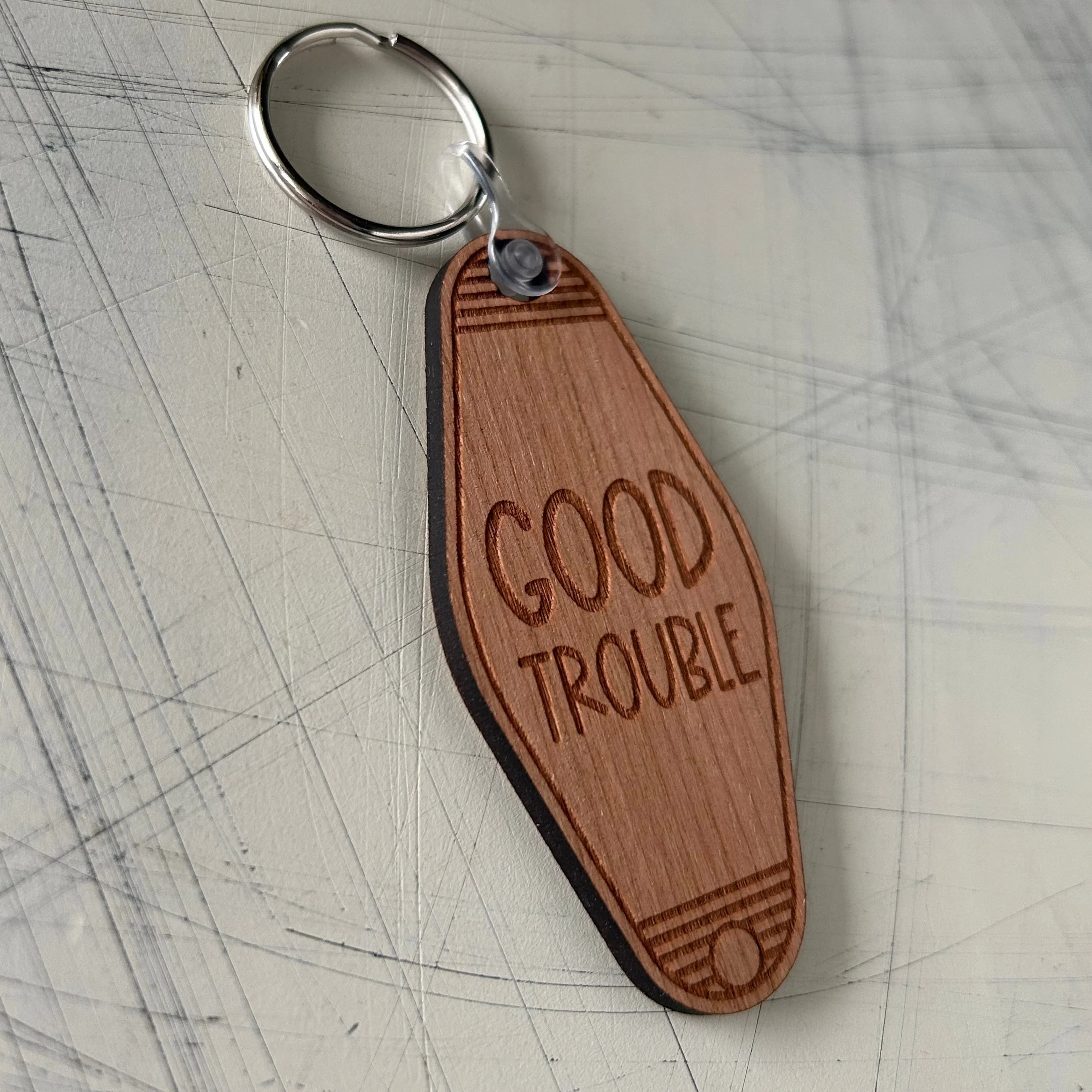 Good Trouble - Wood Motel-style Keychain - Image 4
