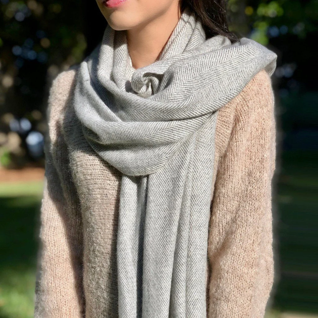 Gray Herringbone Cashmere Scarf - Image 2