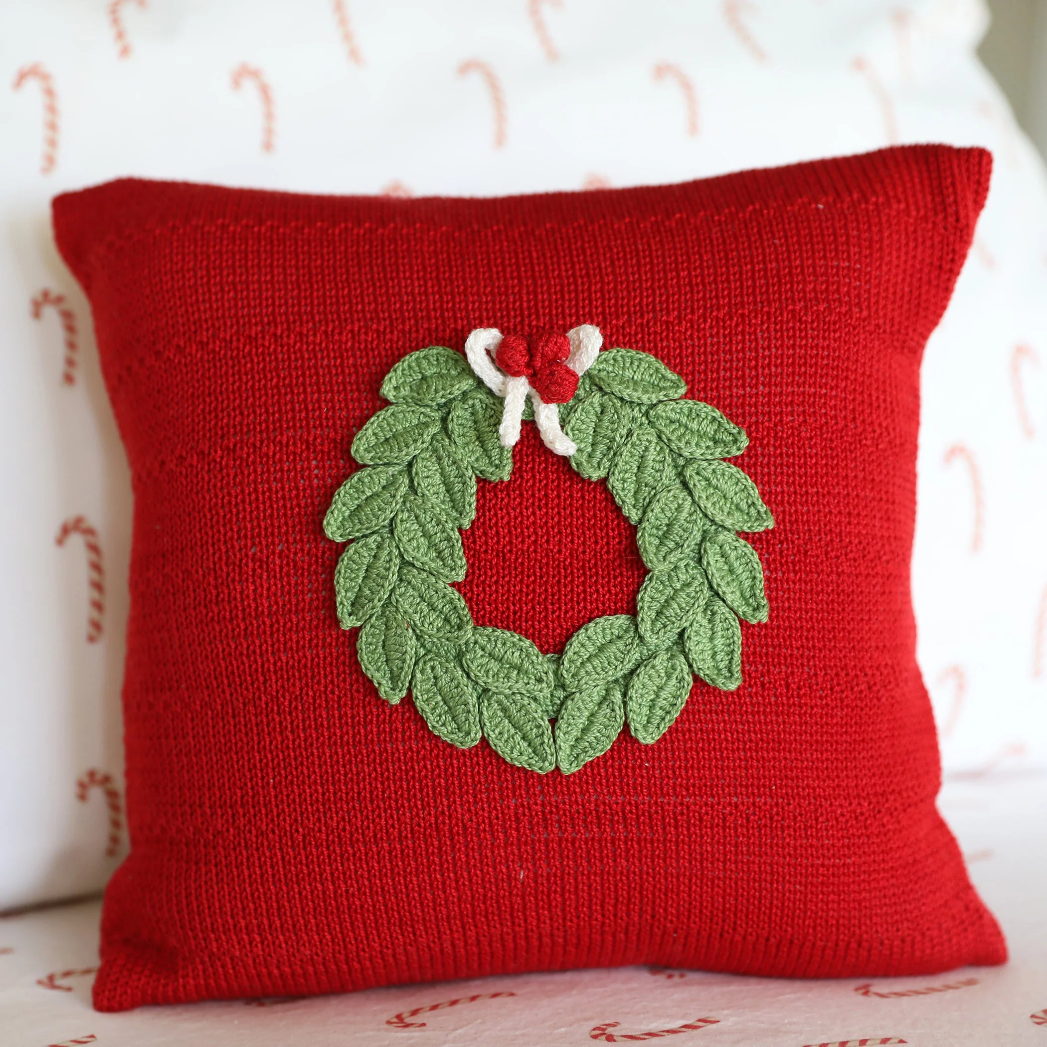 Green Wreath 10" Pillow, Red - Image 2