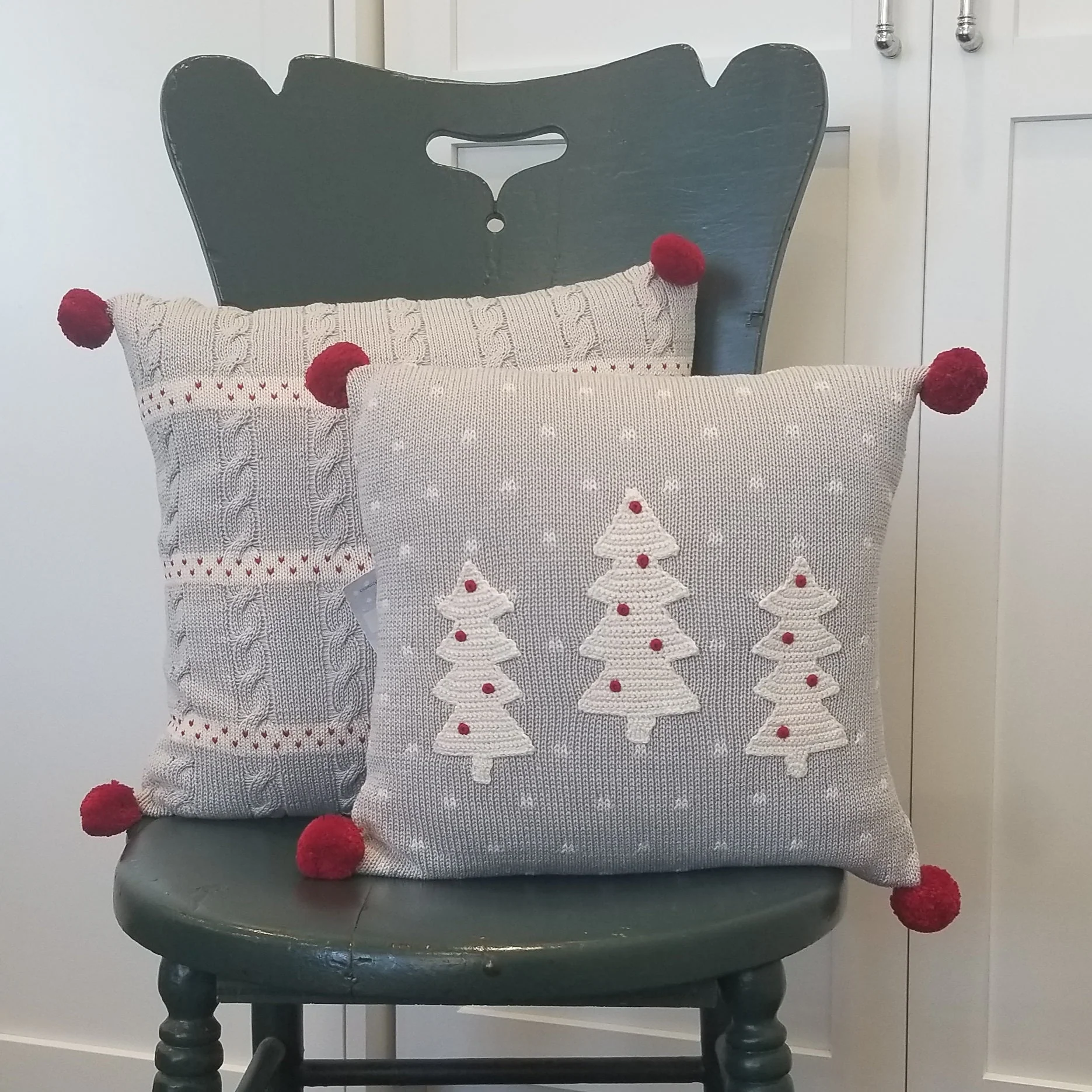 Grey Cable-Knit 14" Pillow - Image 2
