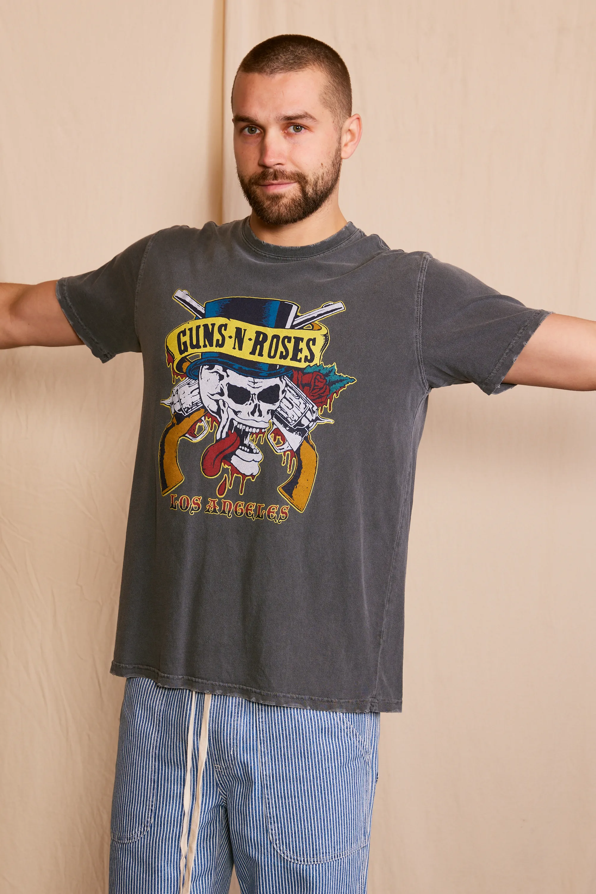 Guns N Roses Los Angeles Top Hat Skull Men's Tee - Image 3