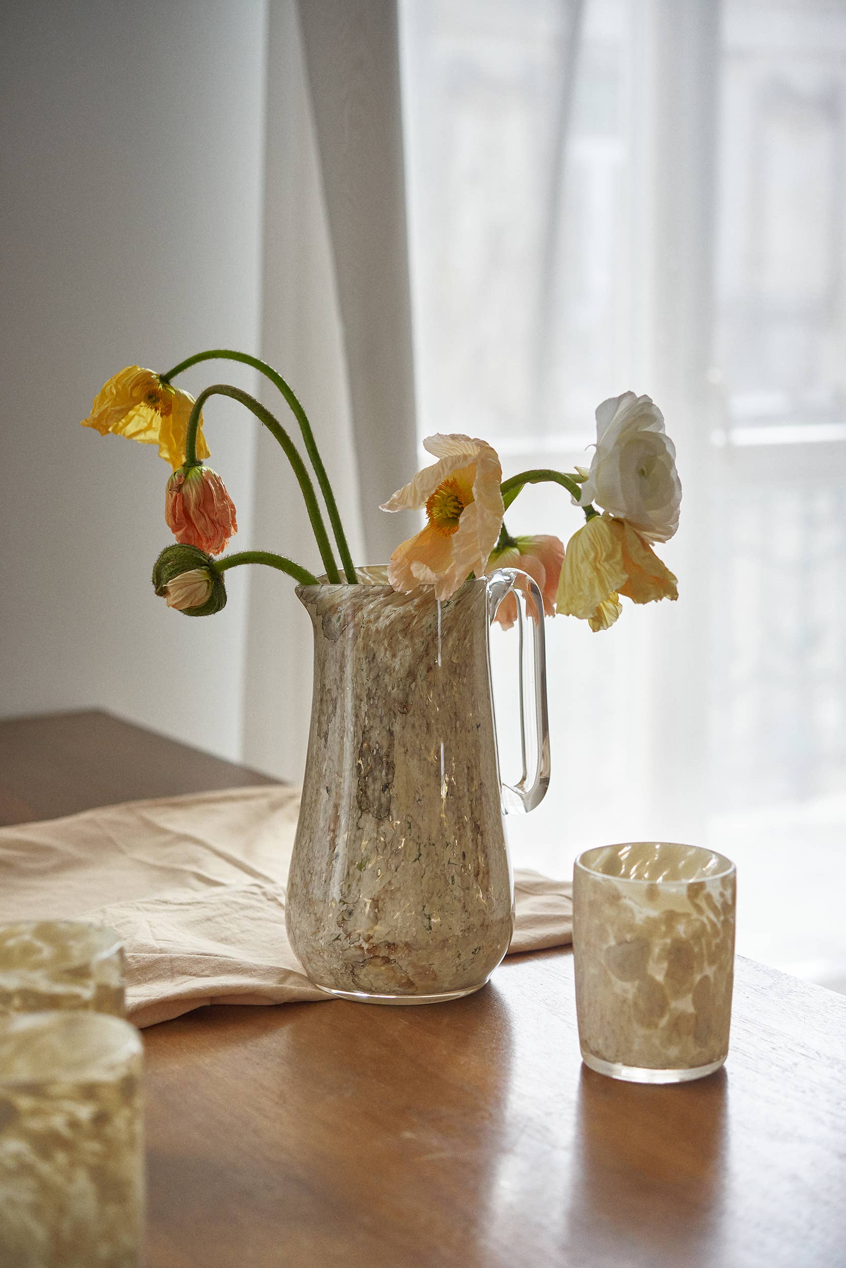 Hand Blown Glass Water Pitcher: Brown Marble - Image 2
