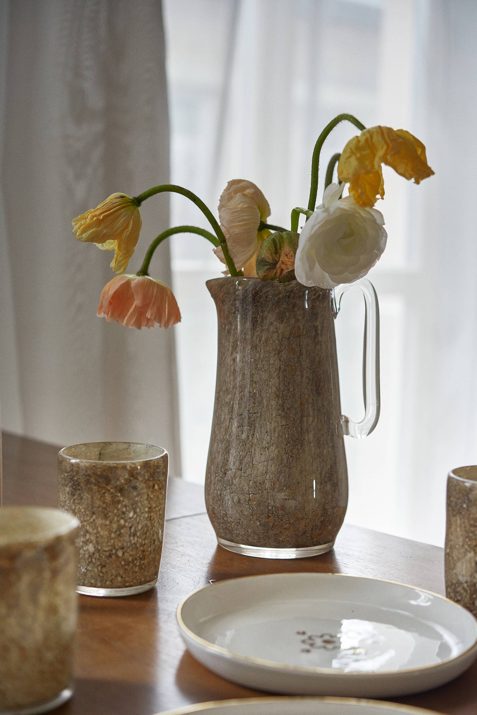 Hand Blown Glass Water Pitcher: Brown Marble - Image 3