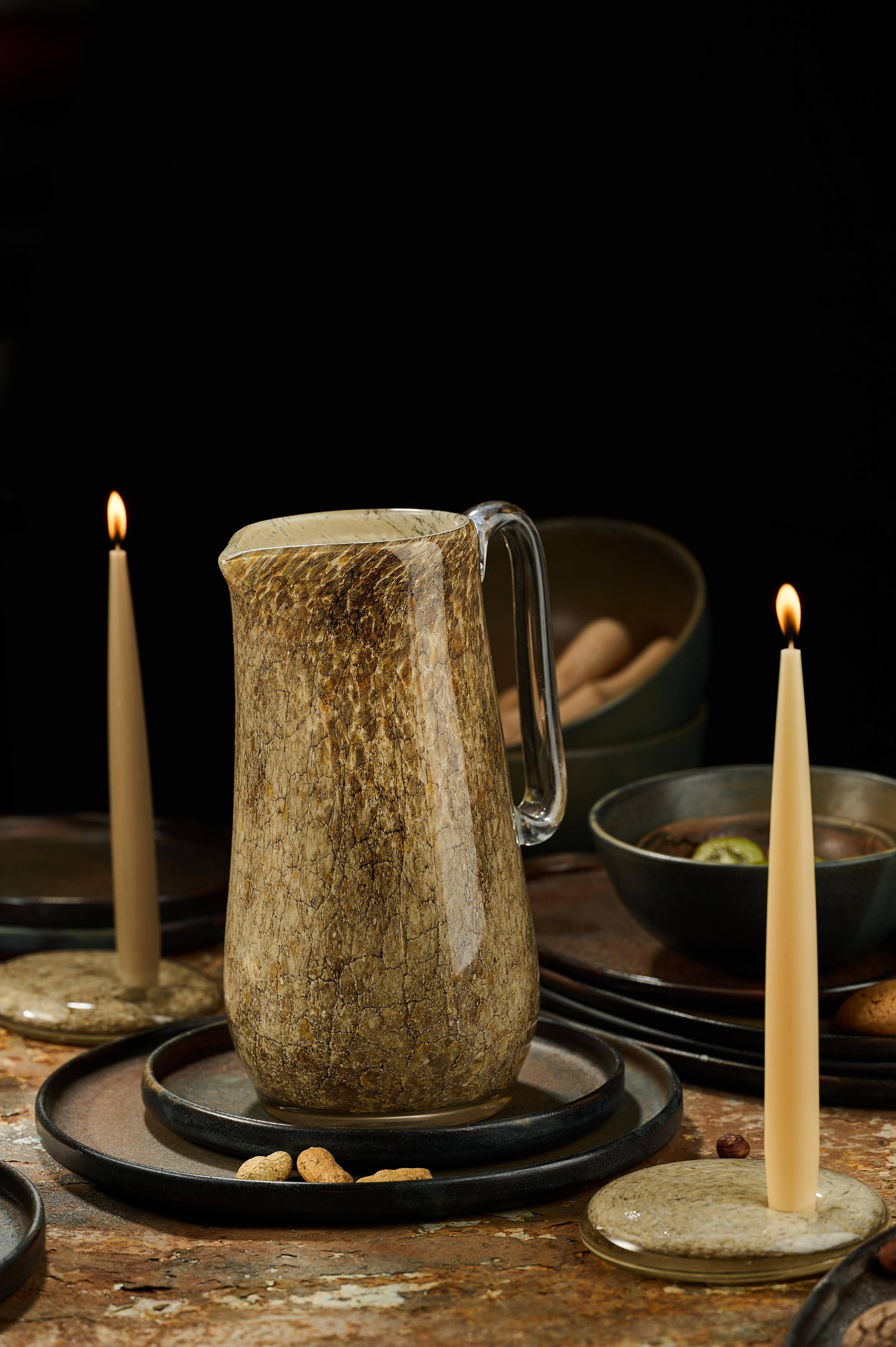 Hand Blown Glass Water Pitcher: Brown Marble - Image 6