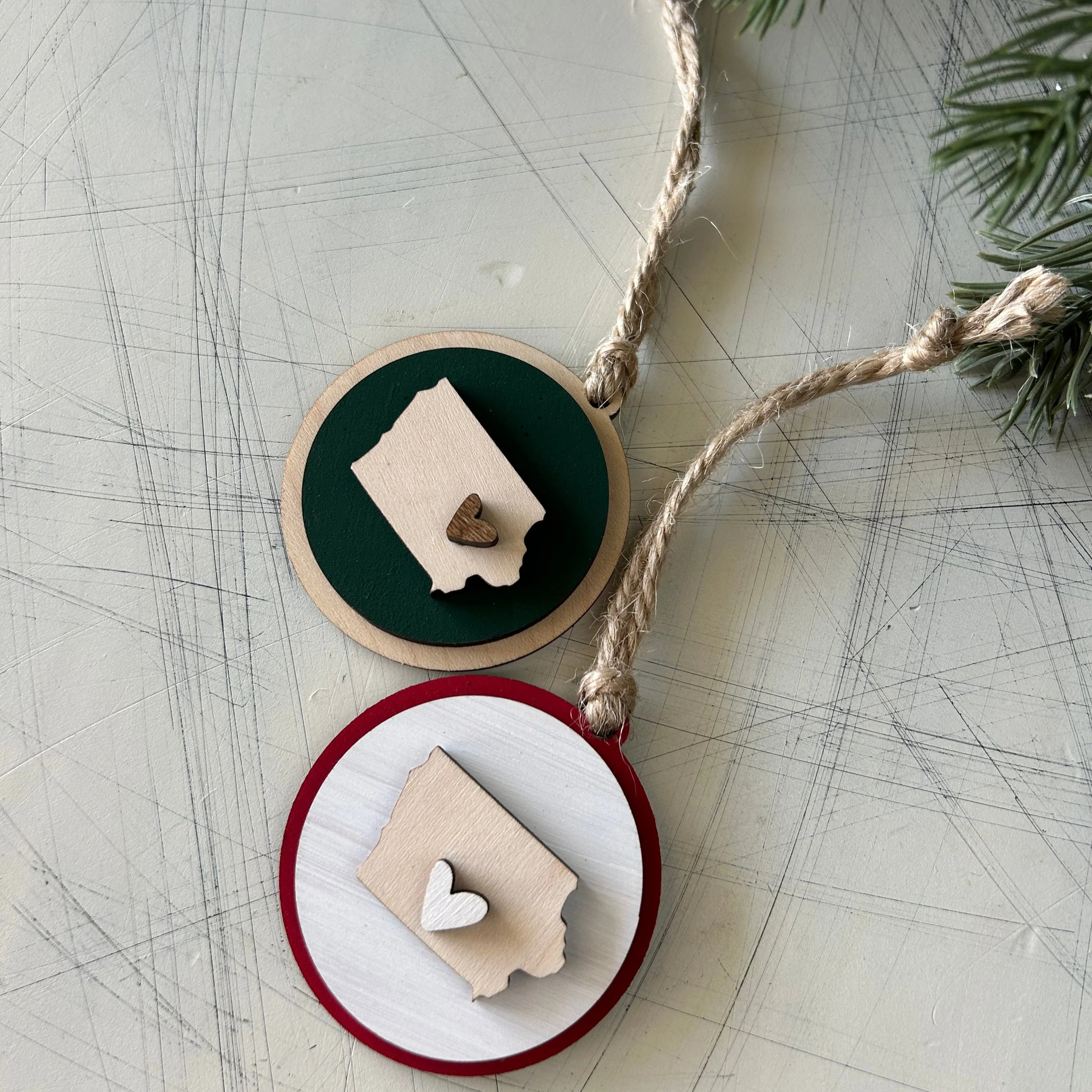 Handmade Iowa round ornament with heart - customizable! - Image 2
