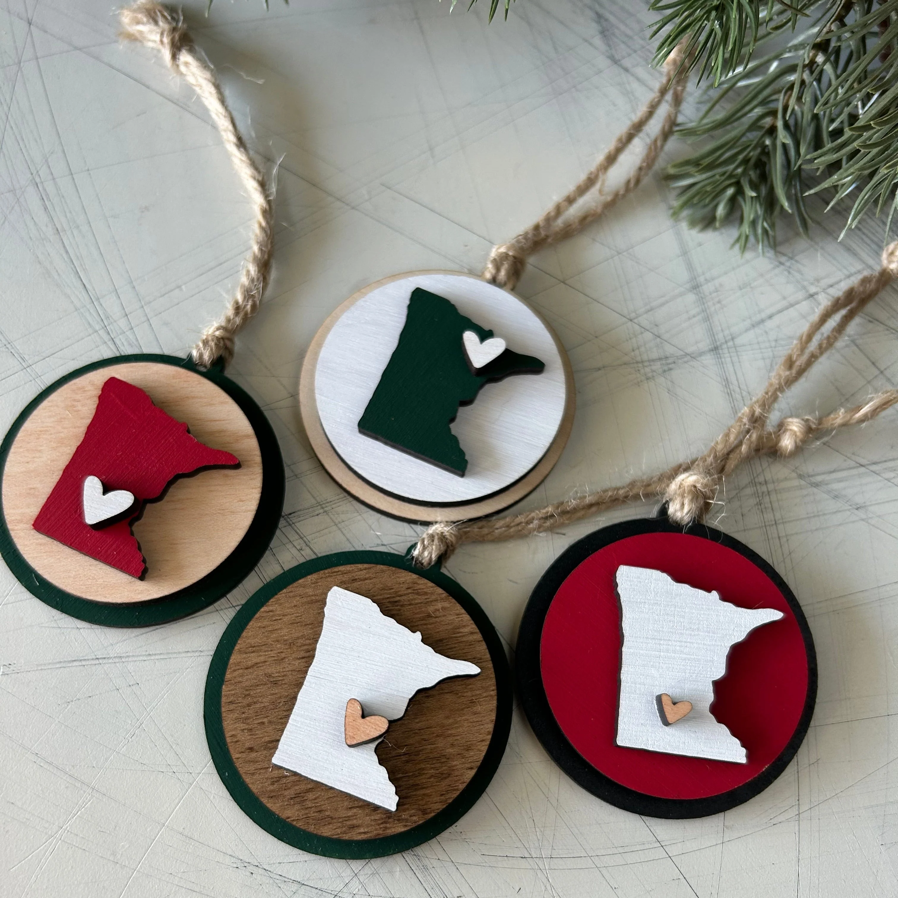 Handmade Minnesota round ornament with heart - customizable! - Image 2