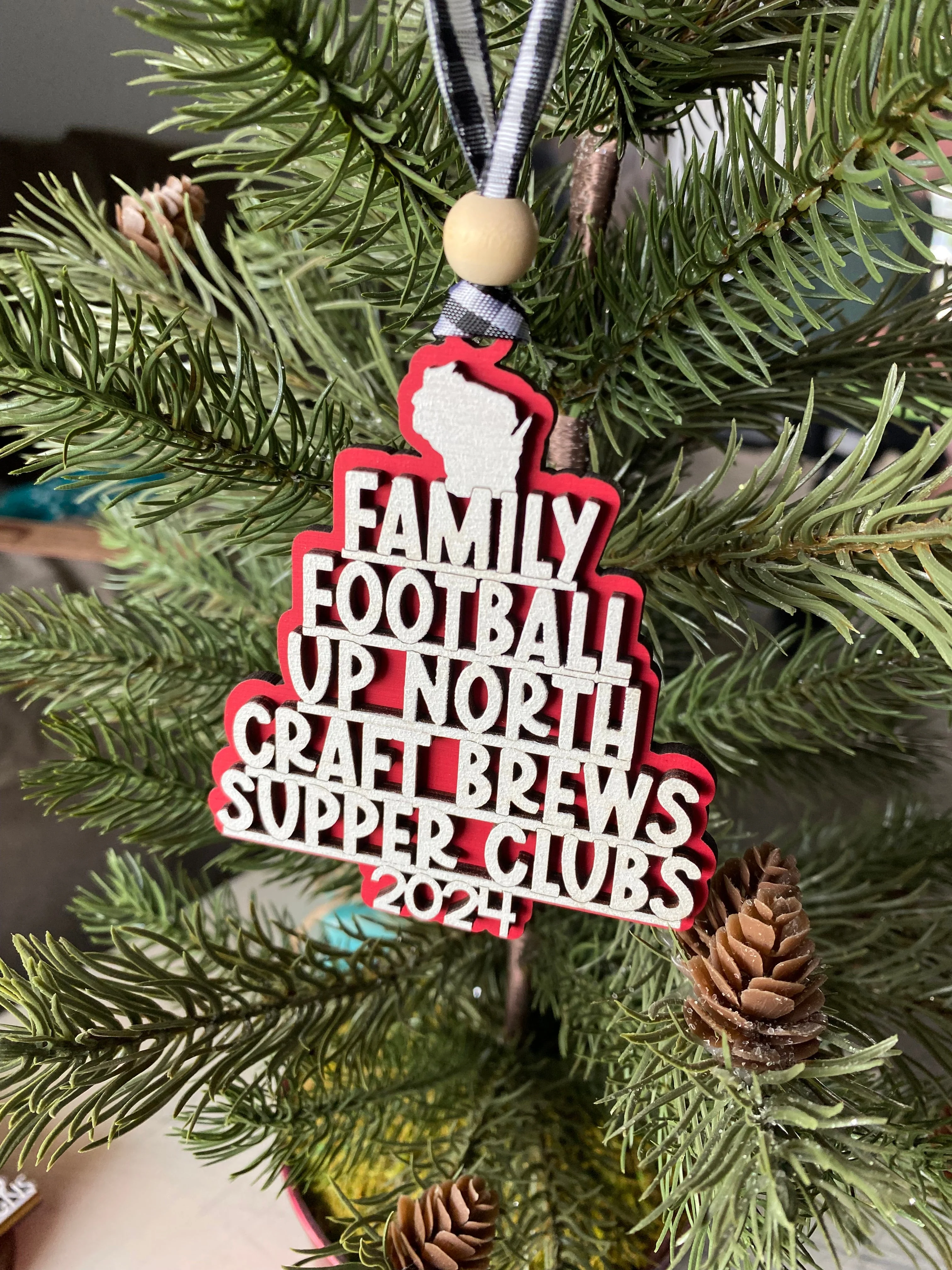 Handmade Wisconsin favorite things word ornament - red - Image 2