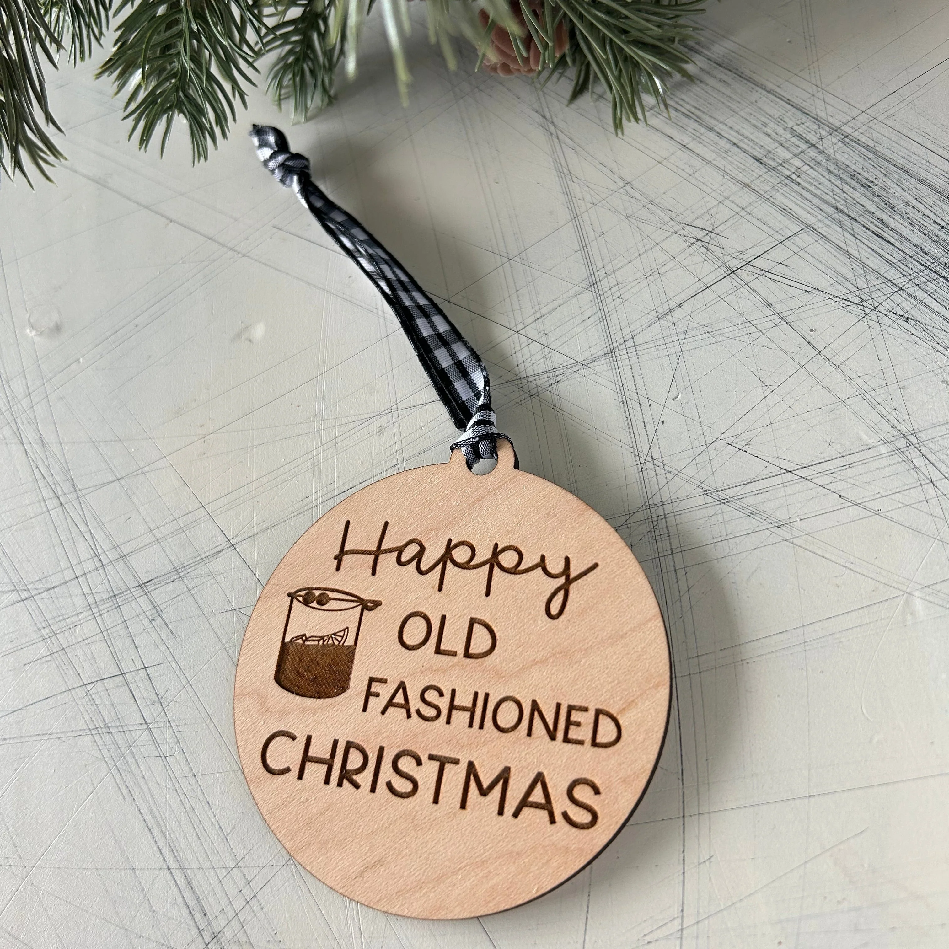 Happy Old Fashioned Christmas maple ornament - Image 2