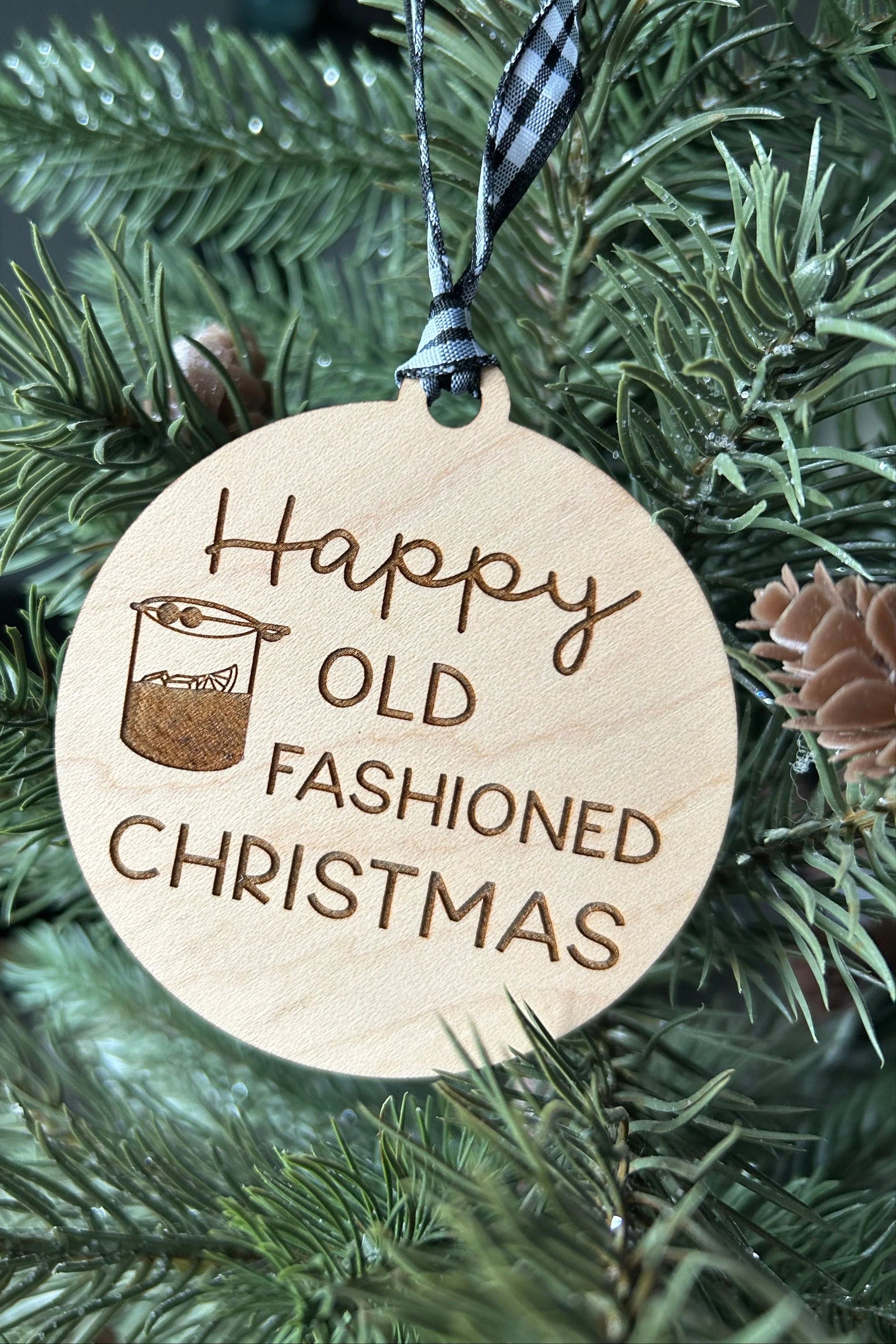 Happy Old Fashioned Christmas maple ornament - Image 3