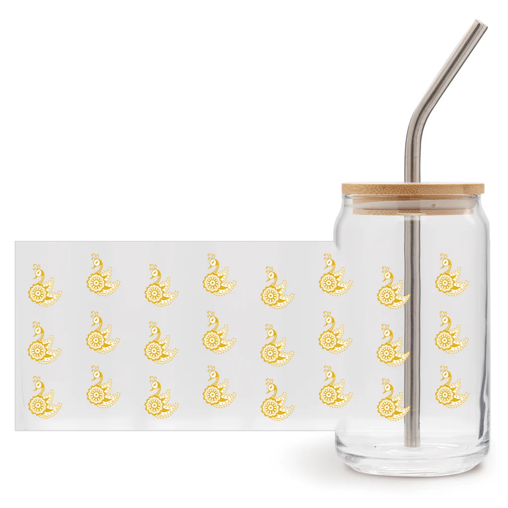 Henna Peacock Glass Tumbler – Sip with Elegance and Tradition - Image 2