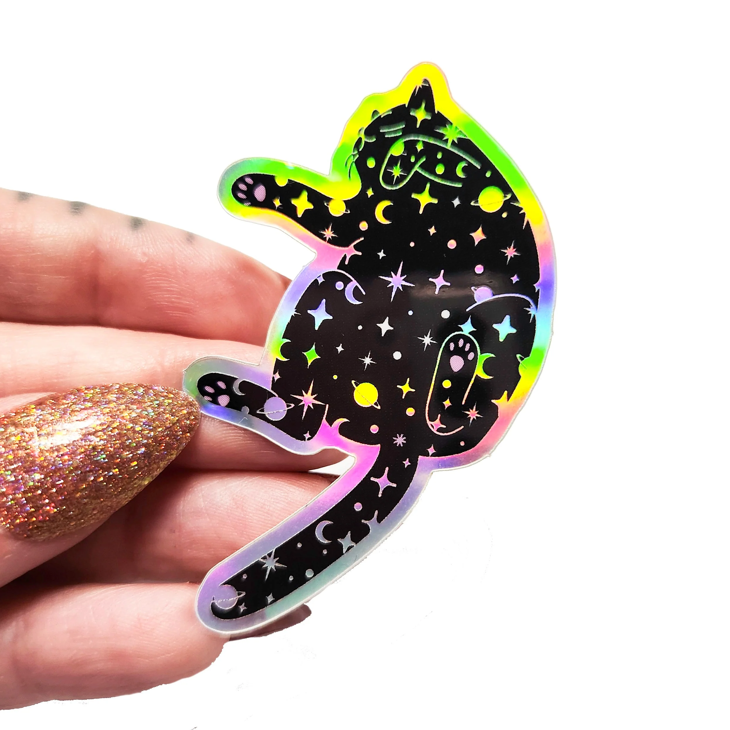 Holographic Outer Space Cat Sticker - Image 3