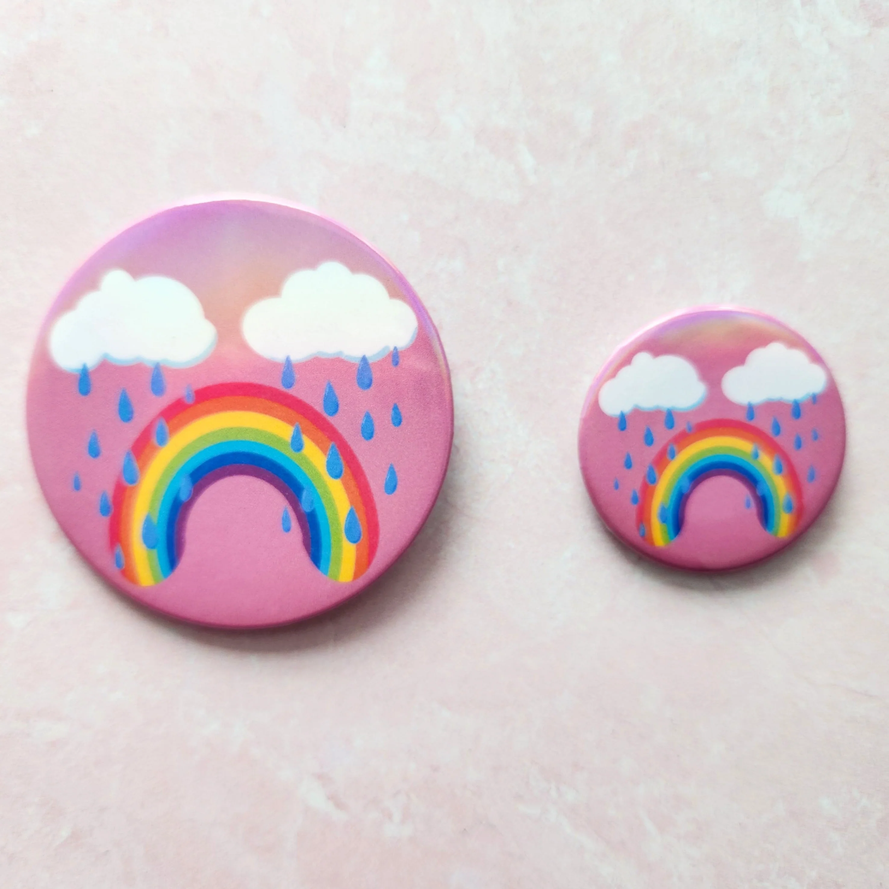 Holographic Rainbow Frowny Face Pinback Button - Image 2