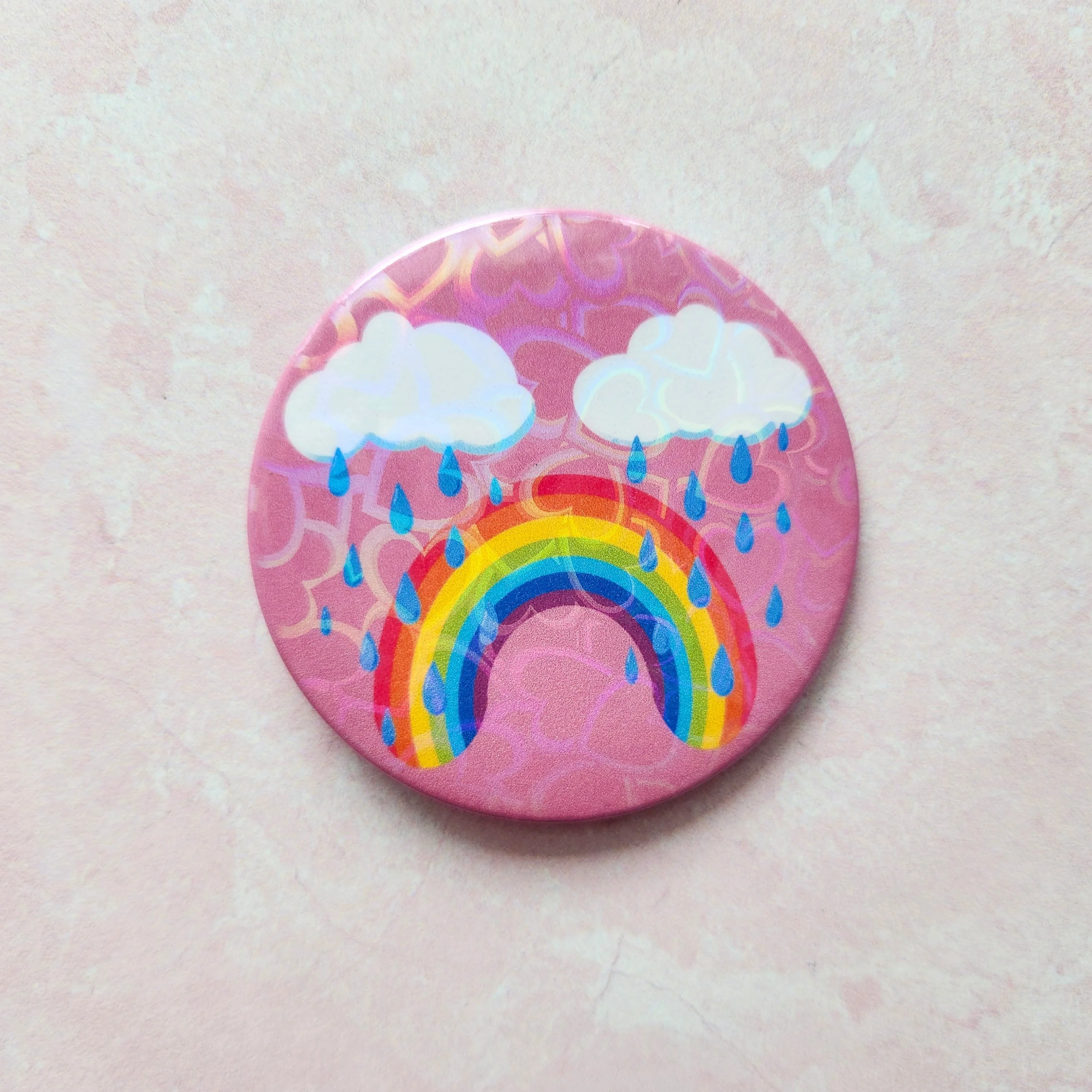 Holographic Rainbow Frowny Face Pinback Button - Image 4