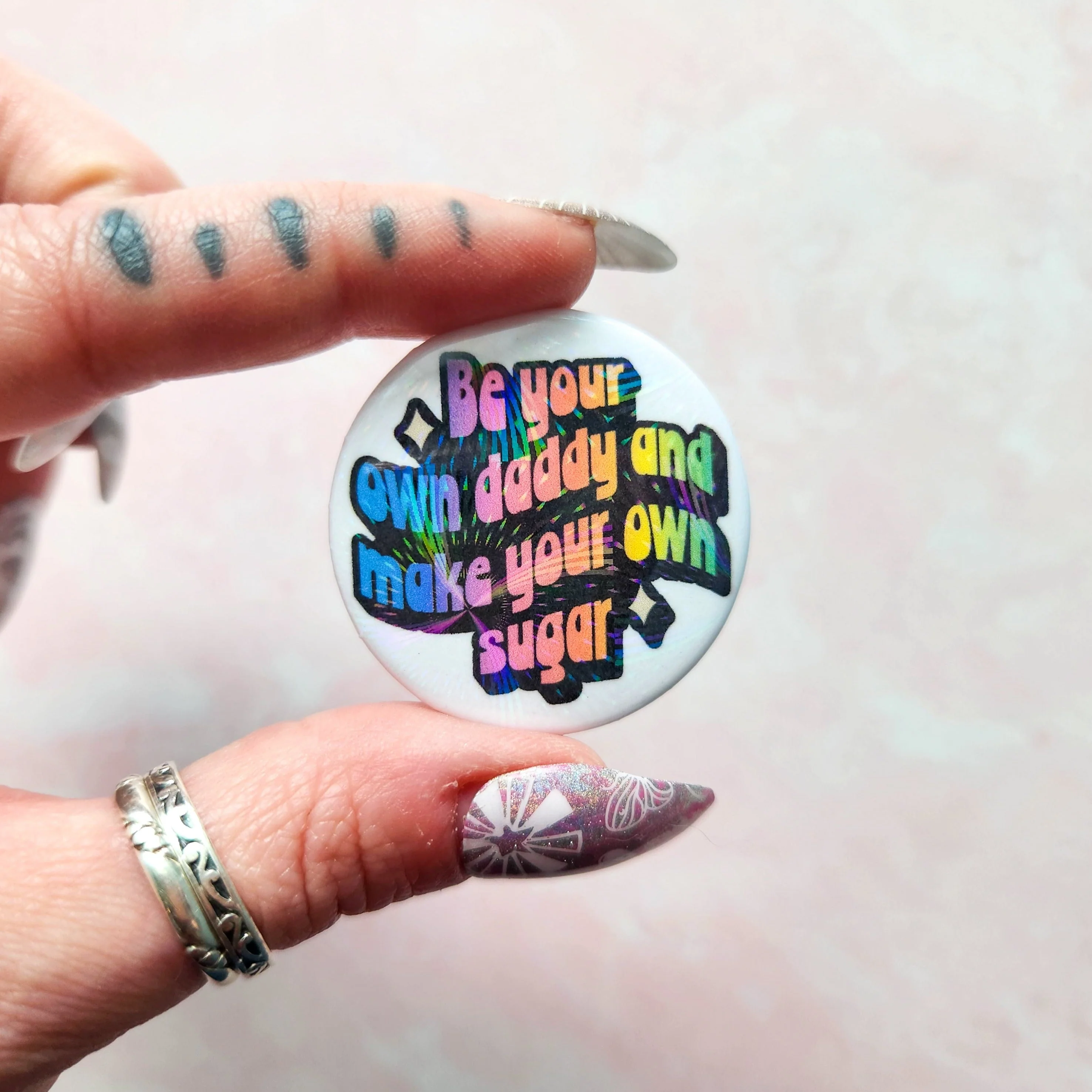 Holographic Sugar Daddy Pinback Button - Image 3